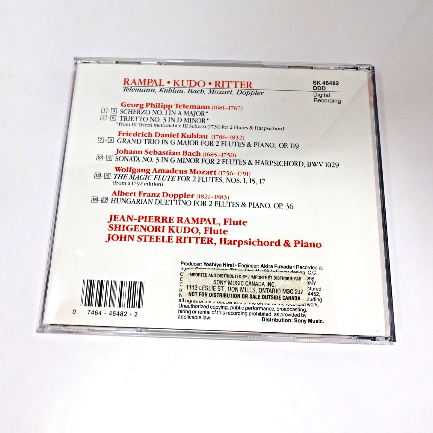 Rampal & Kudo Play Telemann/Kuhlau/Bach/Mozart/Doppler CD Ritter Sony SK 46 482