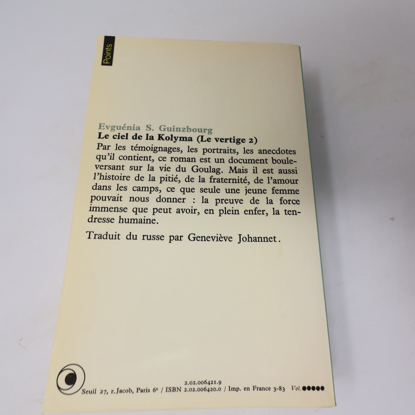 Evguénia S. Guinzbourg Lot 2 Livres Le Vertige/Le Ciel de la Kolyma Points Seuil