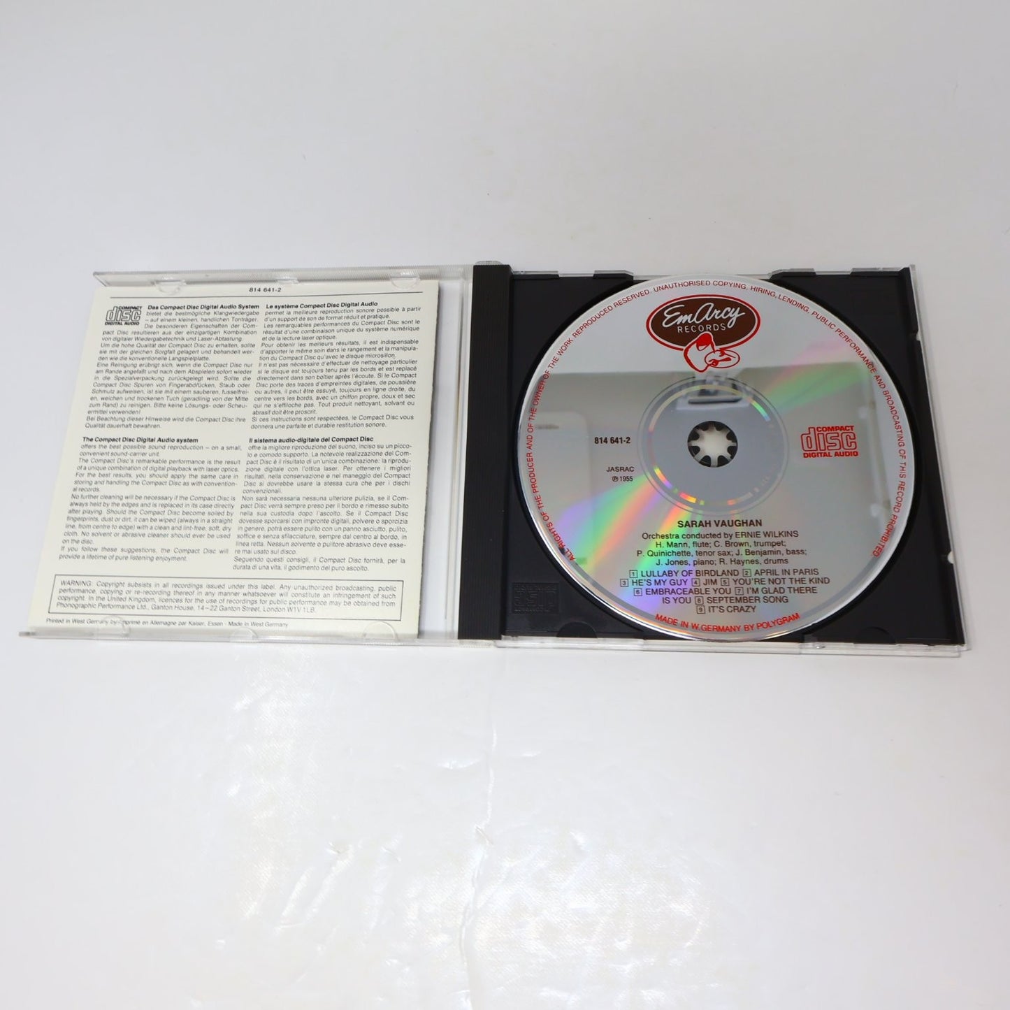 Sarah Vaughan - Self Titled CD Jazz Vocal EmArcy Records Lullaby of Birdland
