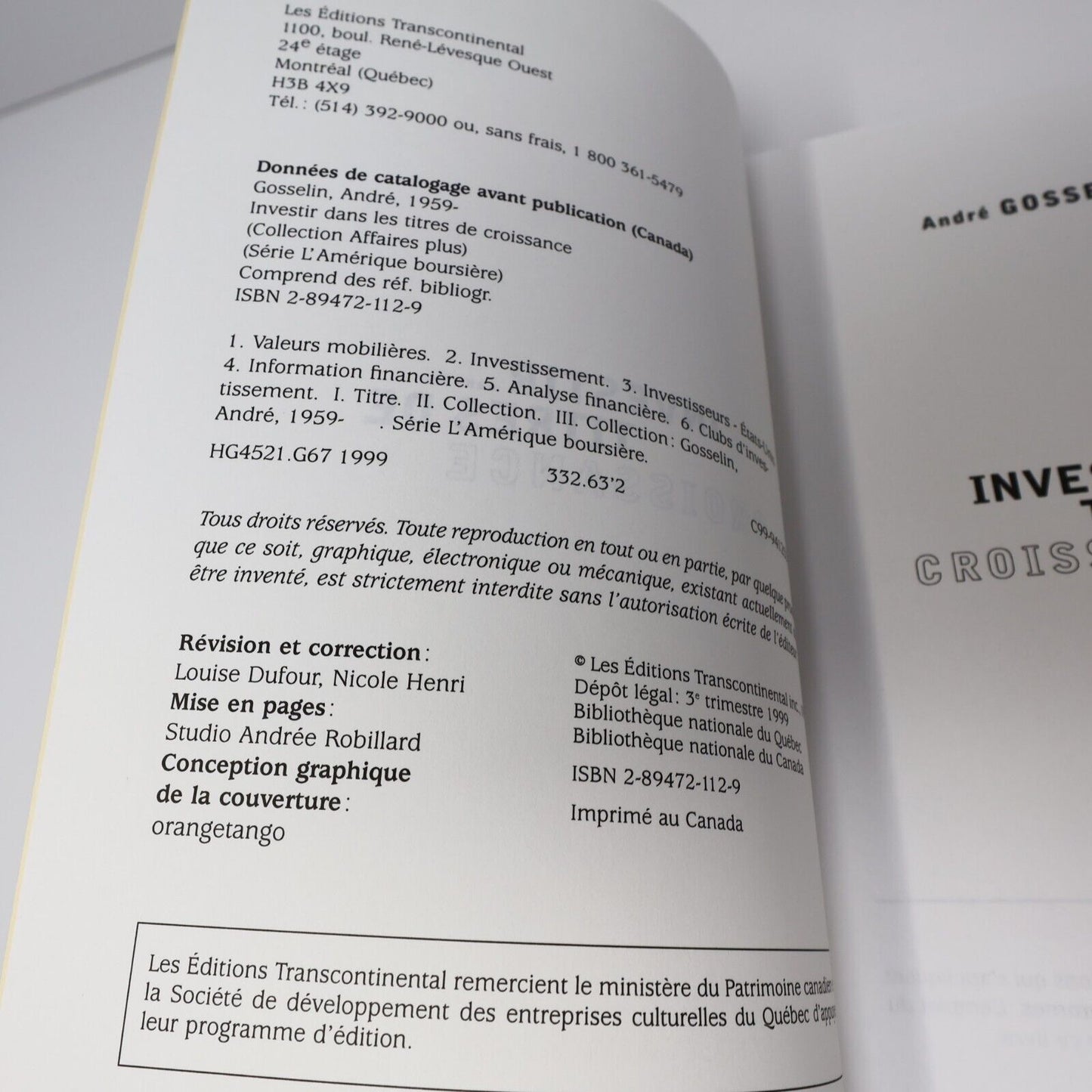 1999 L'Amérique Boursière #2 Investir dans les Titres de Croissance Bourse Livre