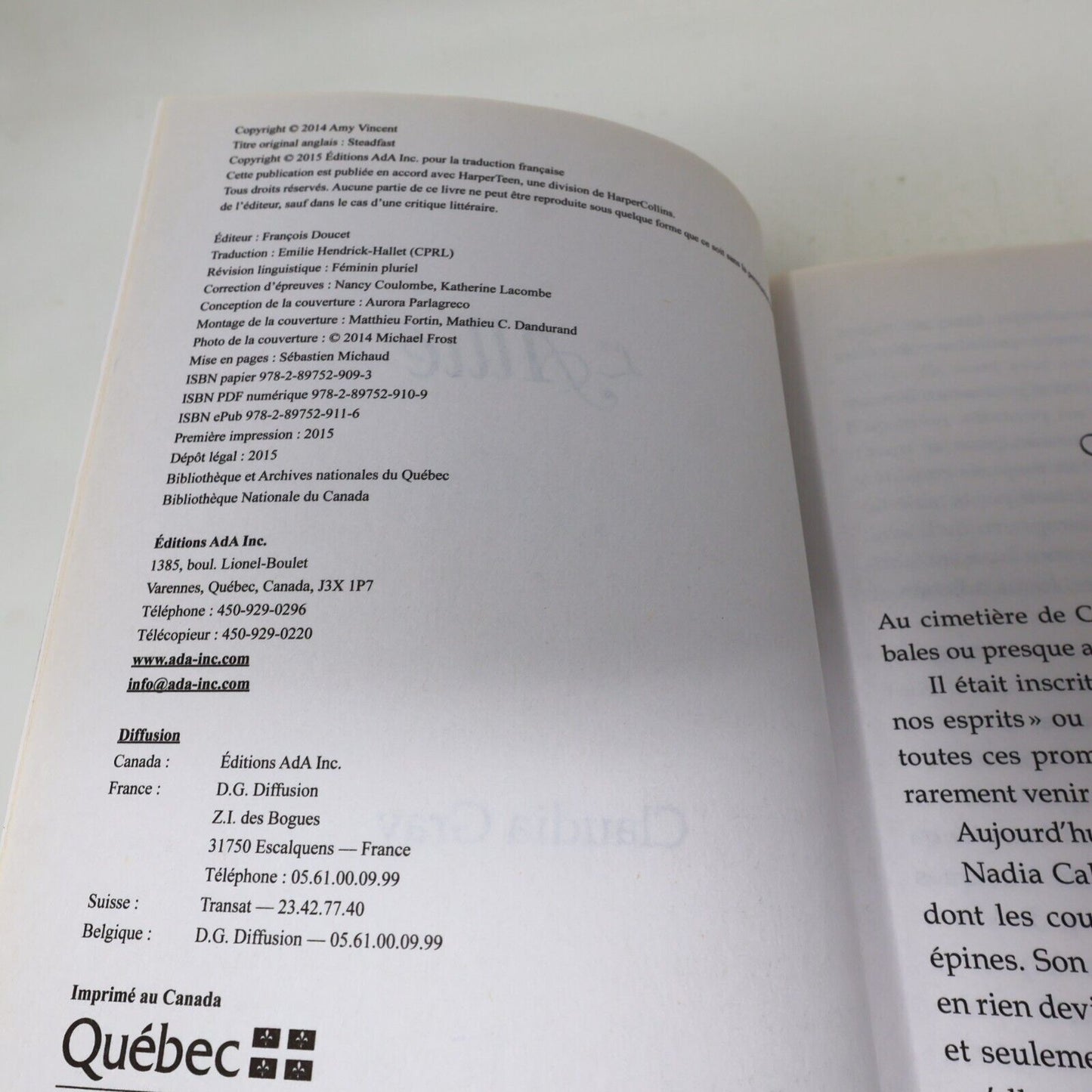 2015 L'Allié Claudia Gray Sortilèges et Malédiction #2 Ada Français Paperback PB