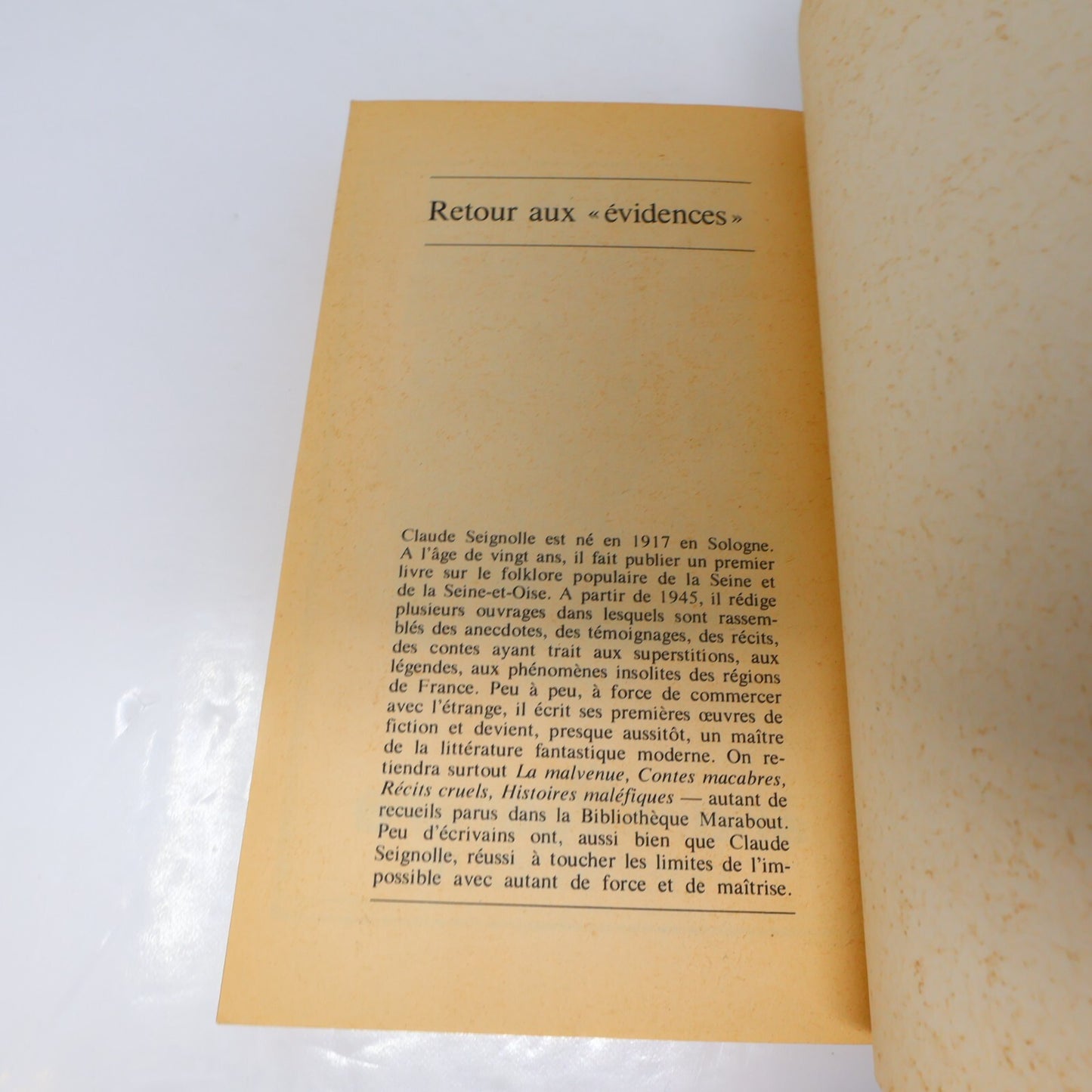 Contes Sorciers l'Épouvante à Fleur de Peau Claude Seignolle Marabout 1974 PB
