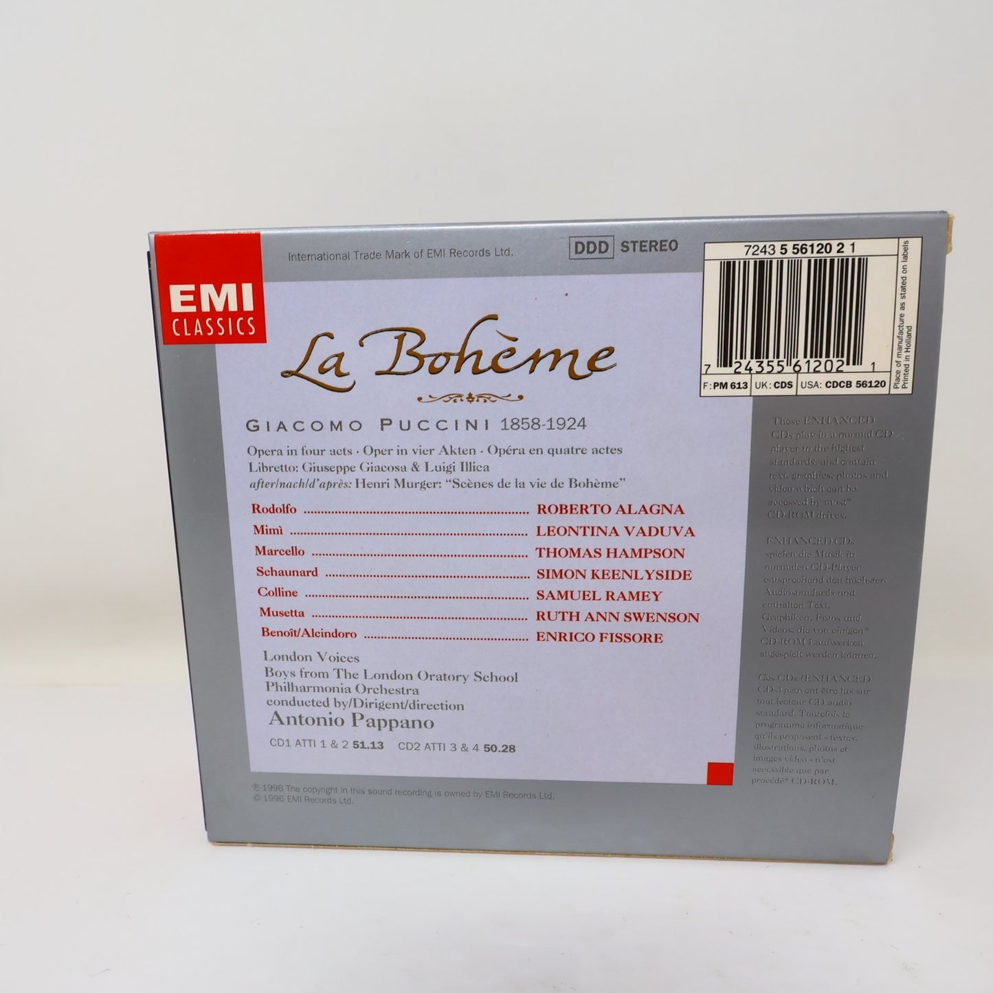 La Bohème CD Puccini/Pappano/Vaduva/Alagna/Hampson EMI 1996 Opera Classical