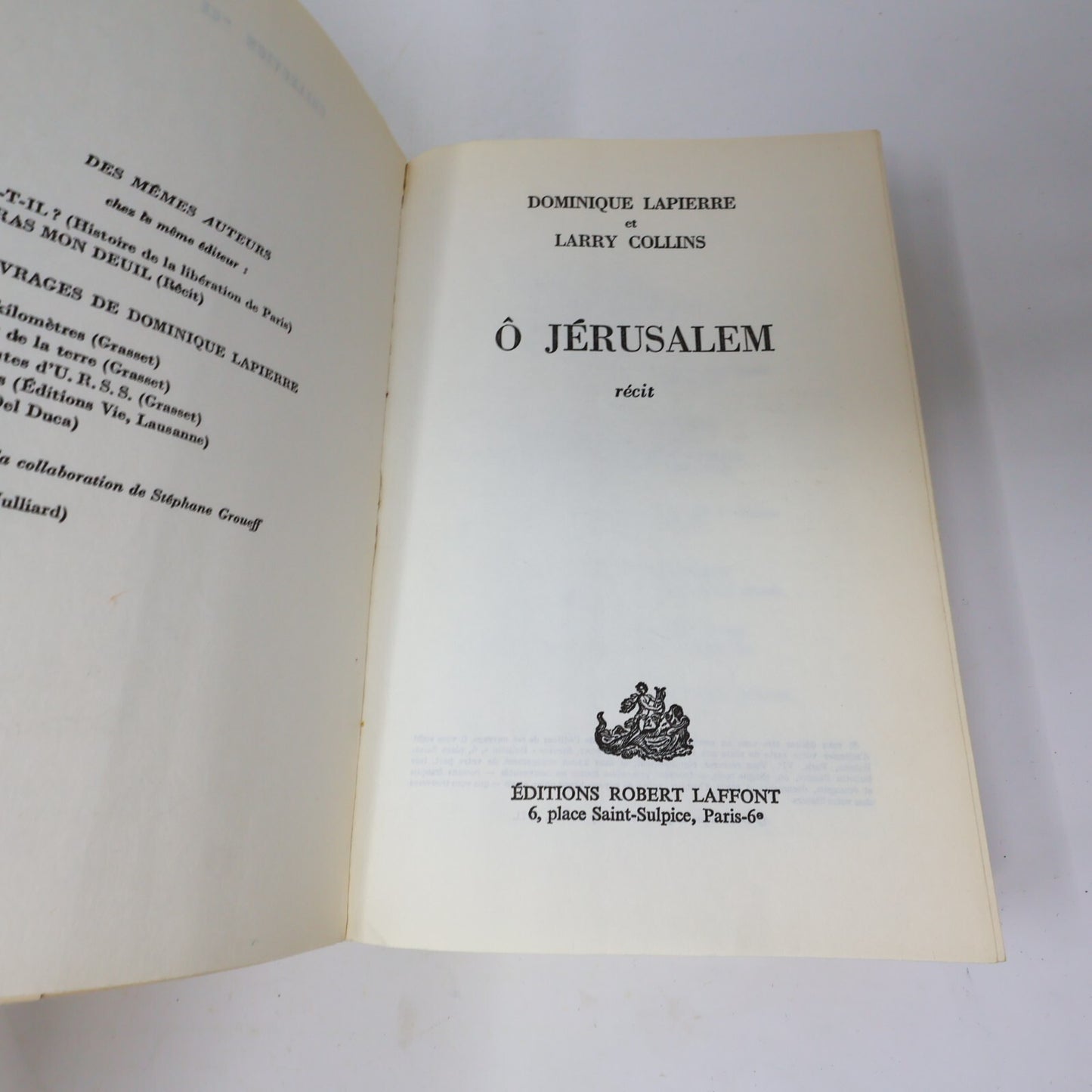 Dominique Lapierre/Larry Collins Lot 2 Livres Ô Jérusalem/Cette Nuit la Liberté