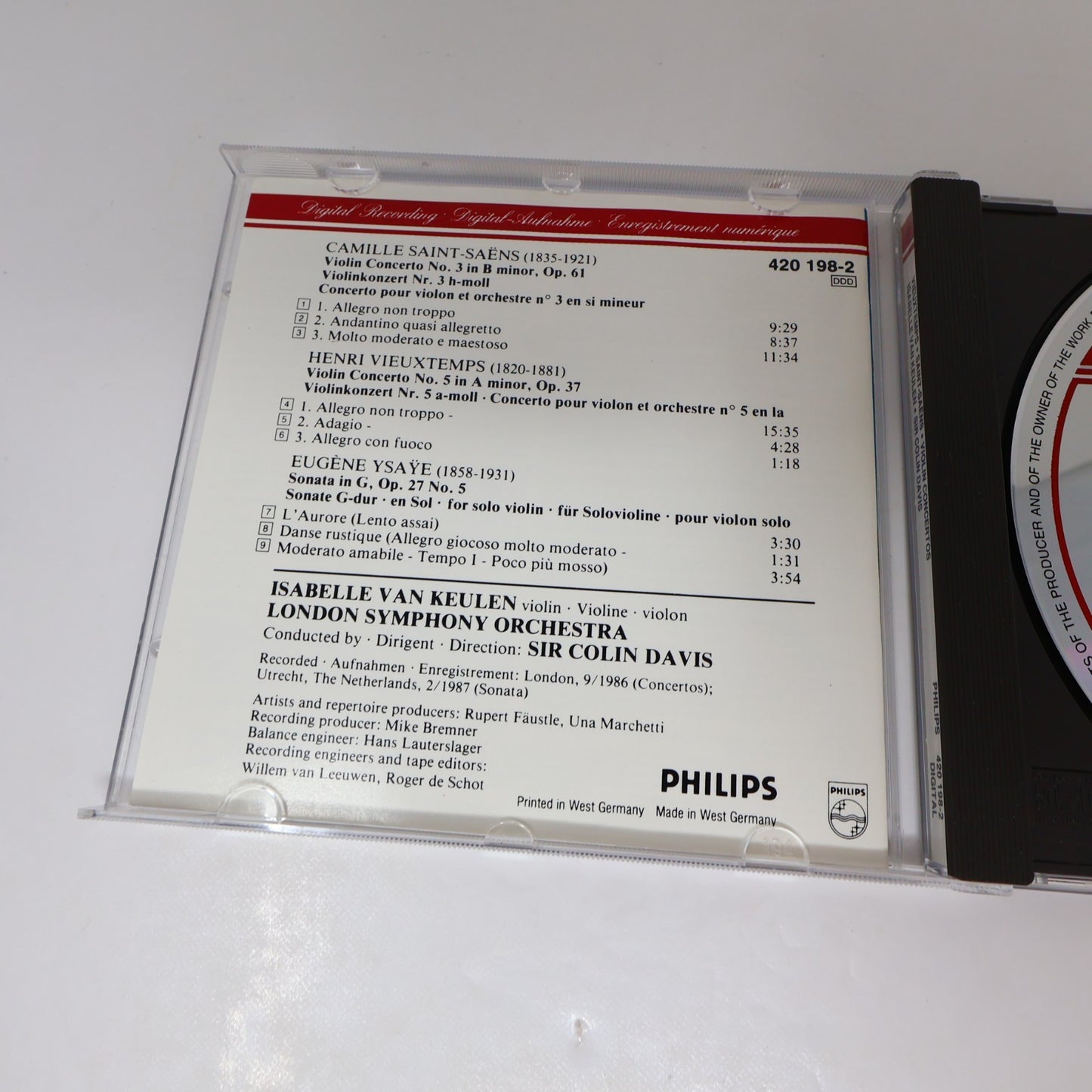 Isabelle Van Keulen CD Vieuxtemps Violin Concerto #5 1987 Classical 420 198-2