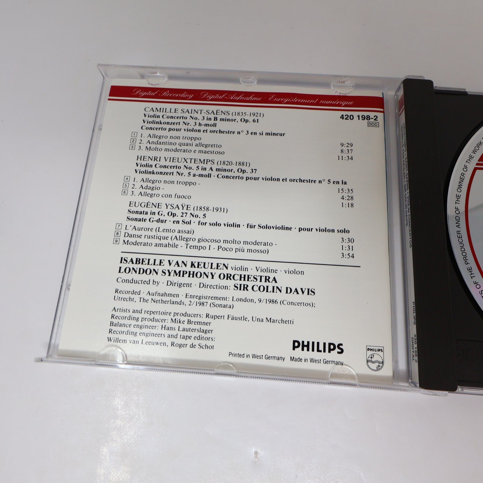Isabelle Van Keulen CD Vieuxtemps Violin Concerto #5 1987 Classical 420 198-2