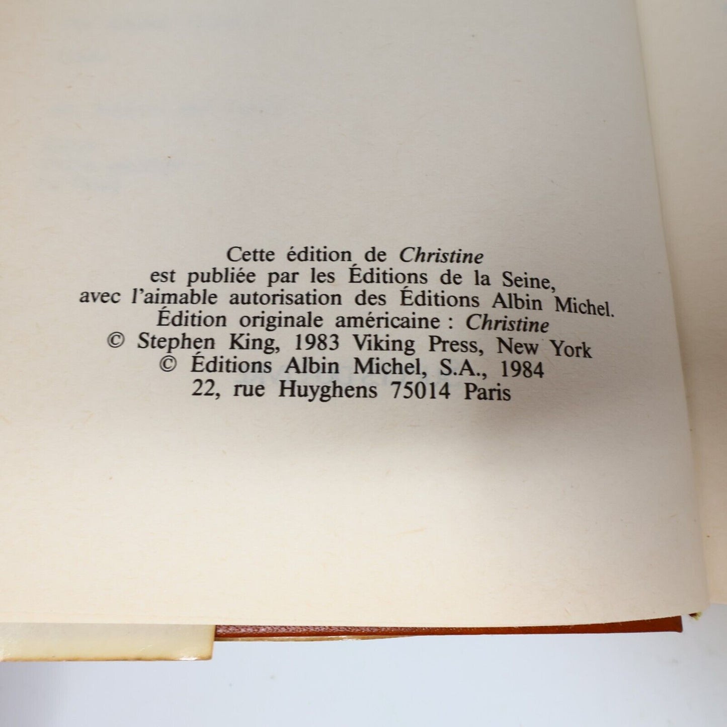 1989 Christine Succès du Livre de Stephen King Hardcover HC Éditions de la Seine