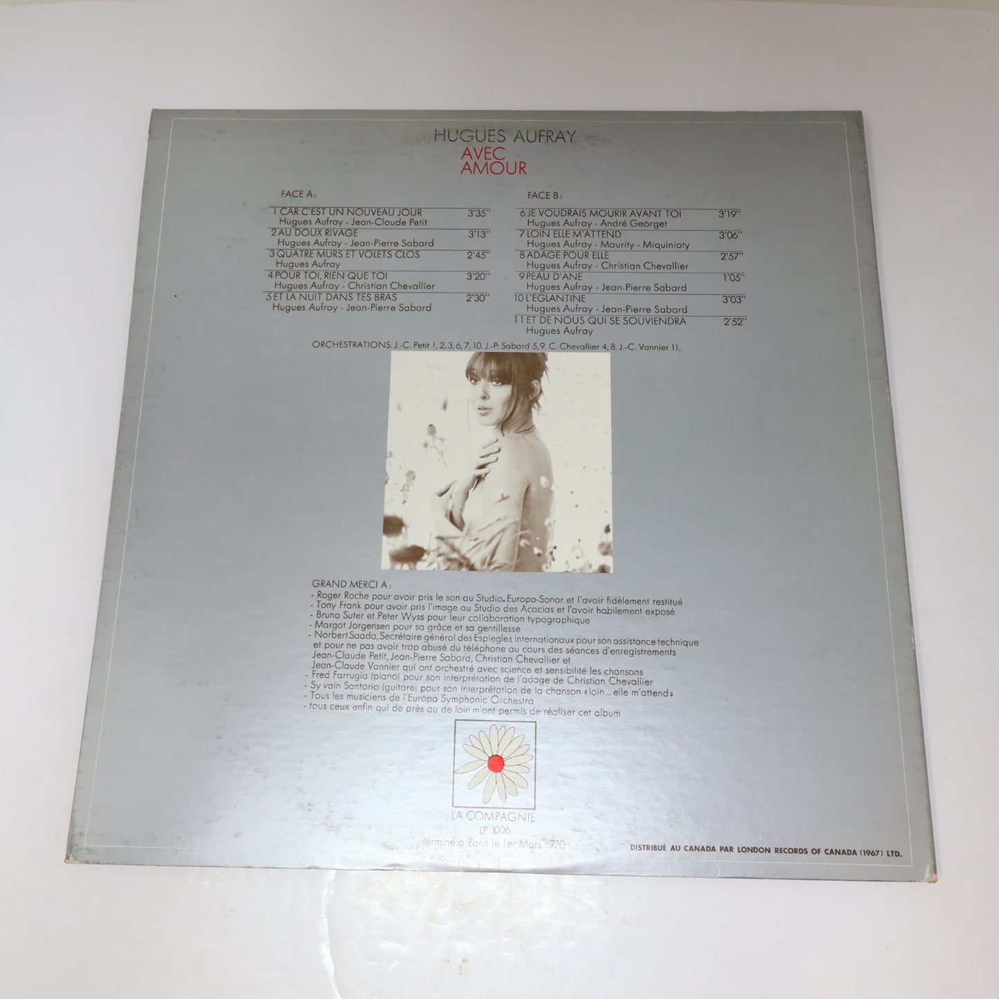 Hugues Aufray Avec Amour LP Record 1970 La Compagnie French Folk 33RPM LP 1006