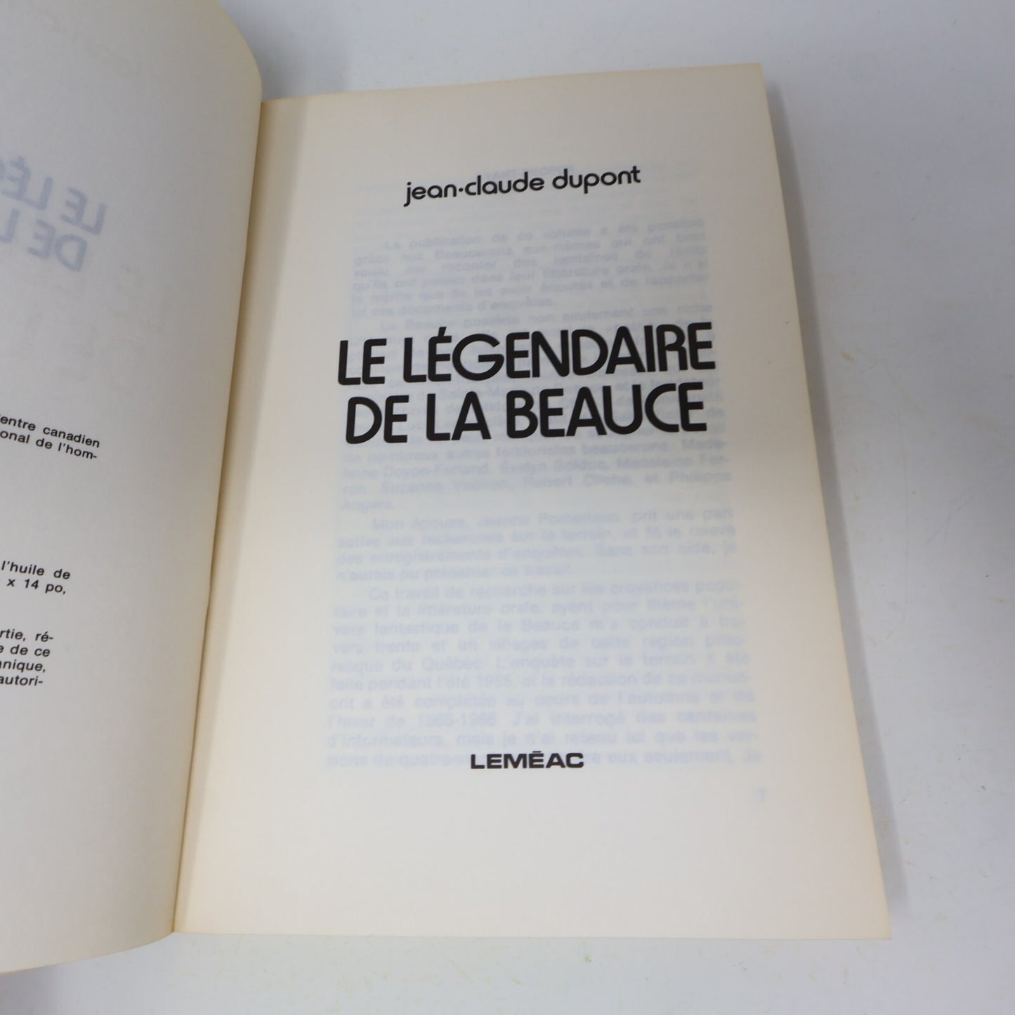 1978 Le Légendaire de la Beauce Jean-Claude Dupont Leméac Folklore Québec Livre