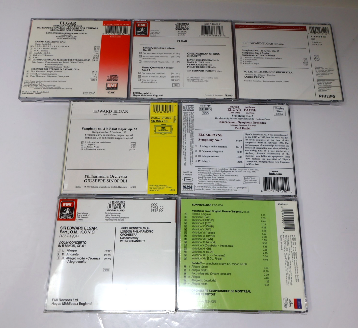 Sir Edward Elgar 7 CD Lot Enigma Variations/Falstaff/Symphony #1-2-3/Violin