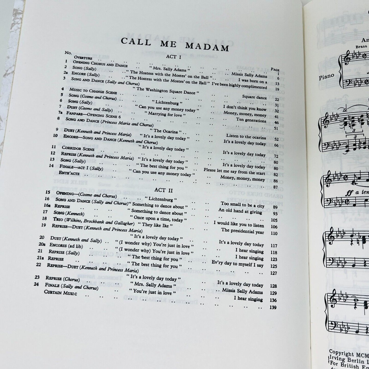 1952 Call Me Madam Irving Berlin Vocal Score Howard Lindsay/Russel Crouse Music