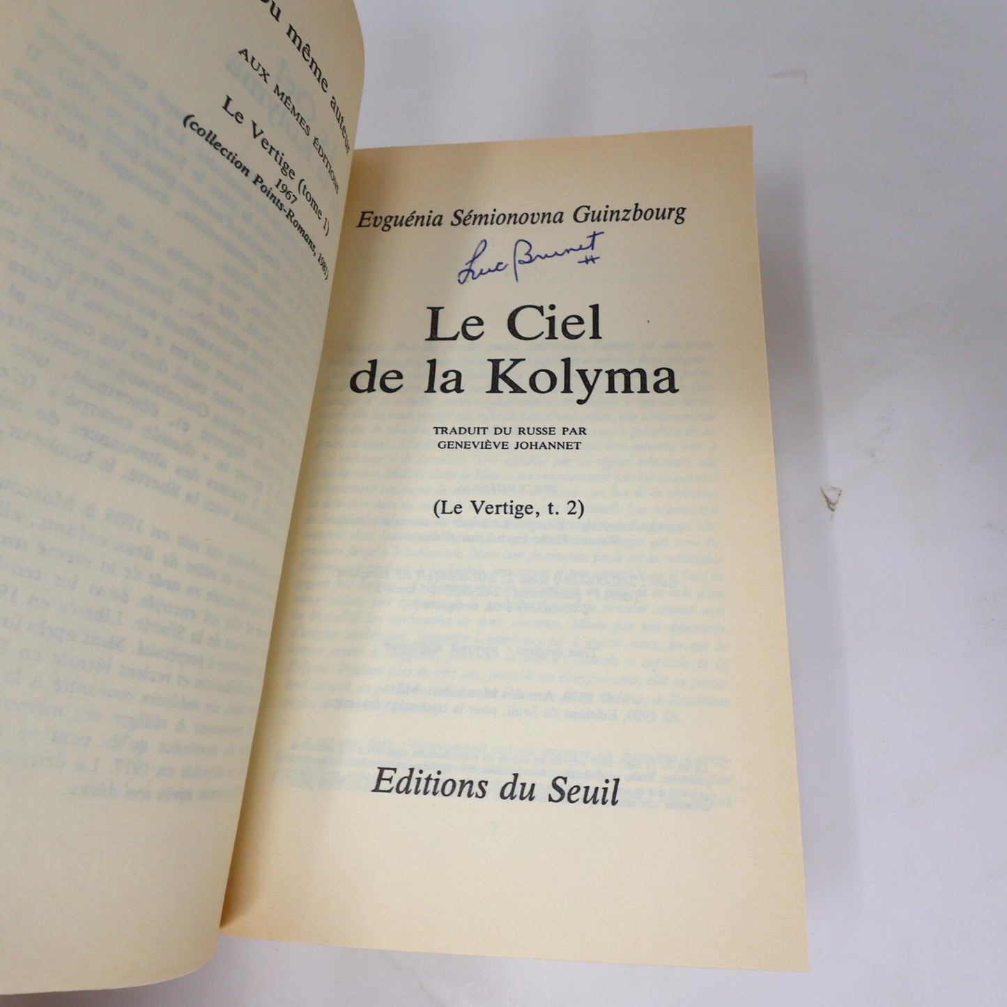 Evguénia S. Guinzbourg Lot 2 Livres Le Vertige/Le Ciel de la Kolyma Points Seuil