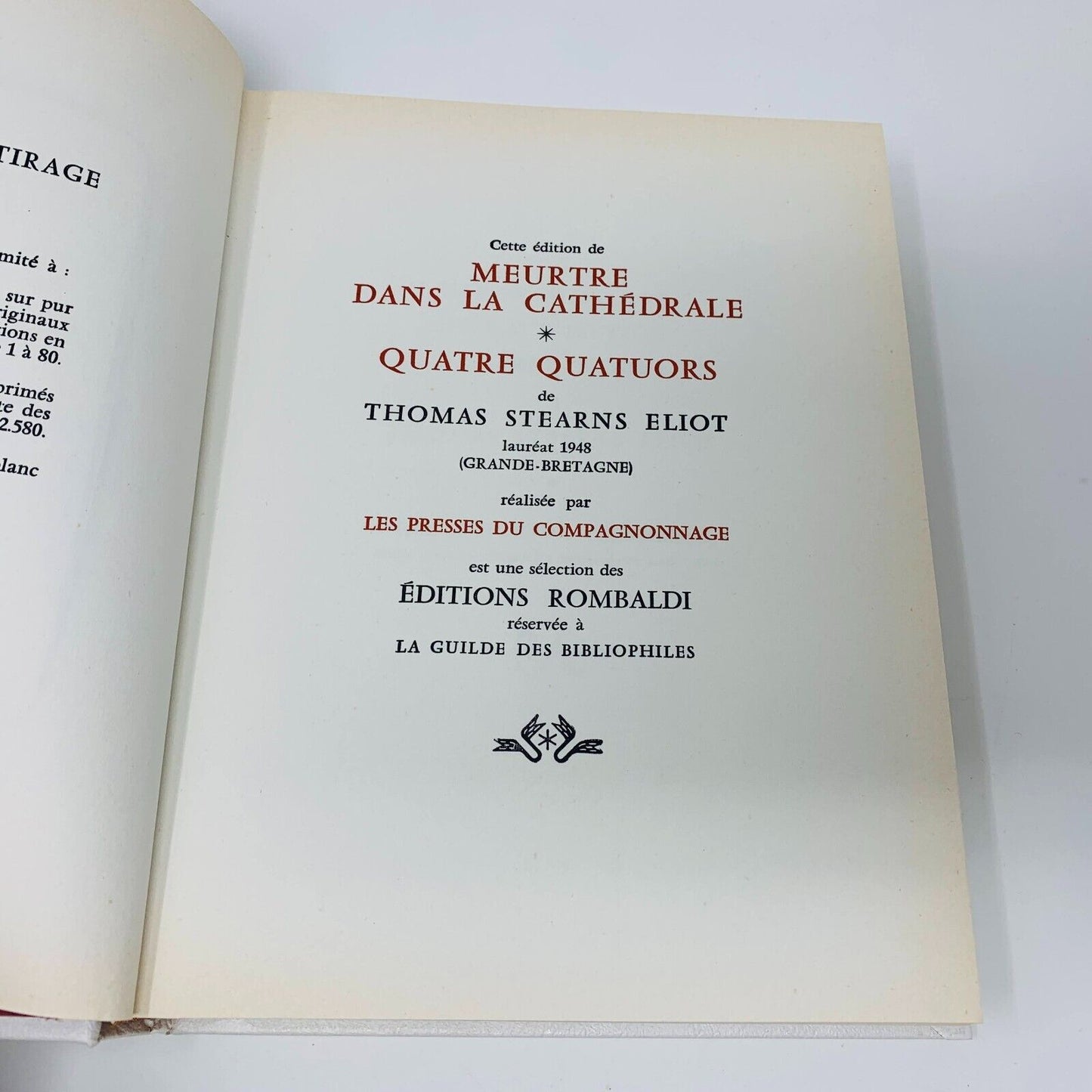 1963 Meurtre dans la Cathédrale Rombaldi Prix Nobel Thomas Stearns Eliot French