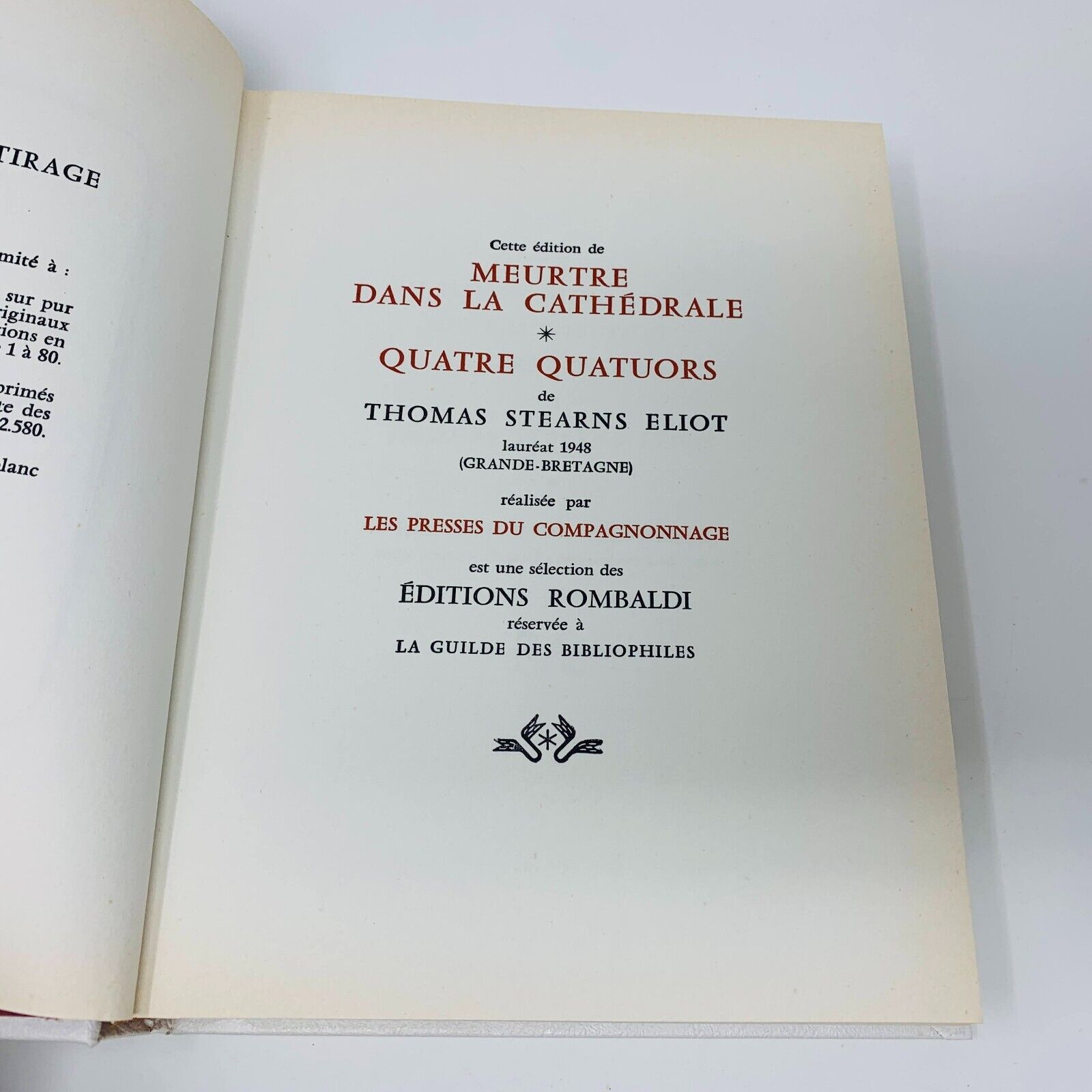 1963 Meurtre dans la Cathédrale Rombaldi Prix Nobel Thomas Stearns Eliot French