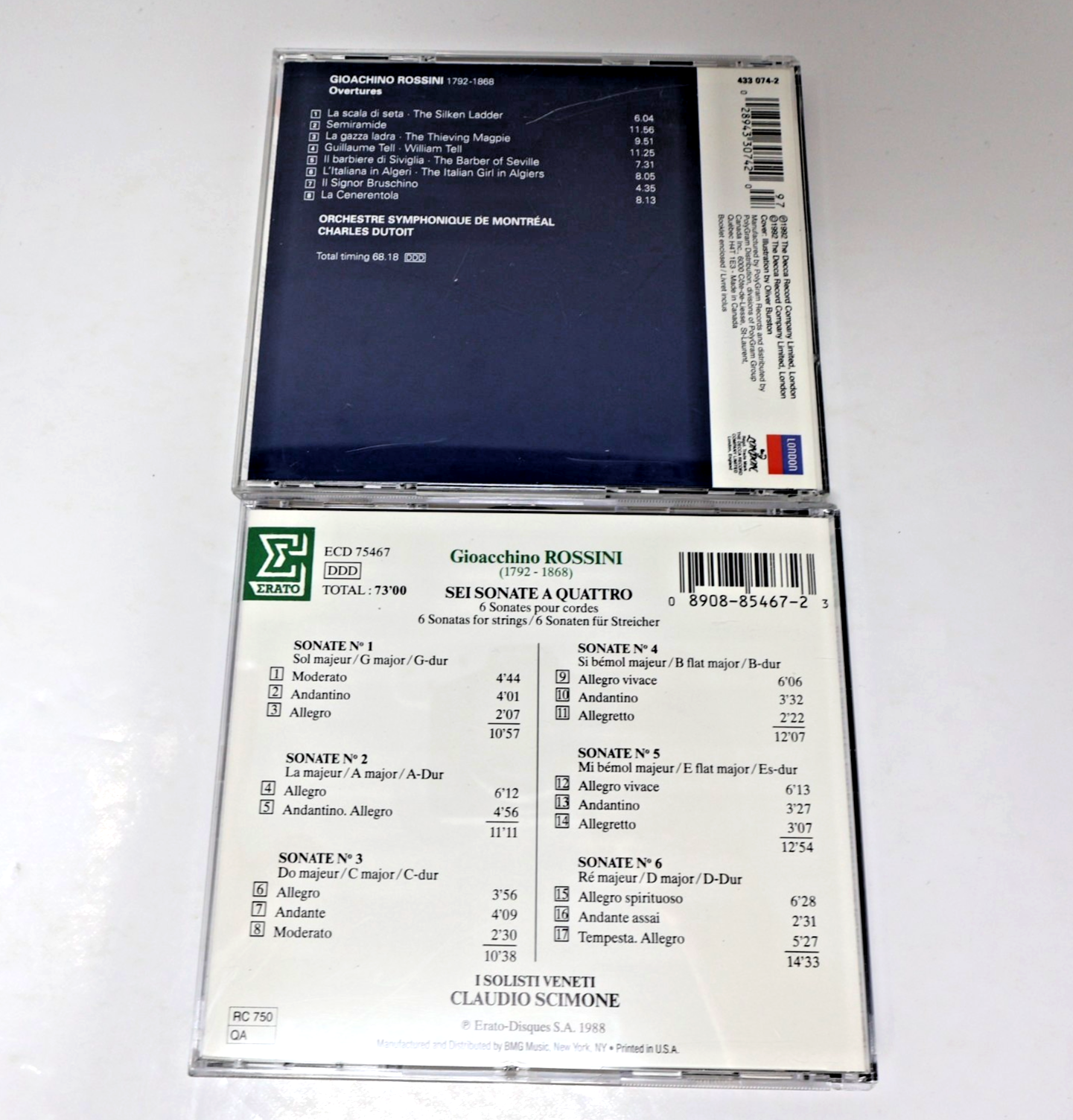 Rossini 2 CD Lot 8 Overtures/6 Sonate a Quattro Charles Dutoit/Claudio Scimone