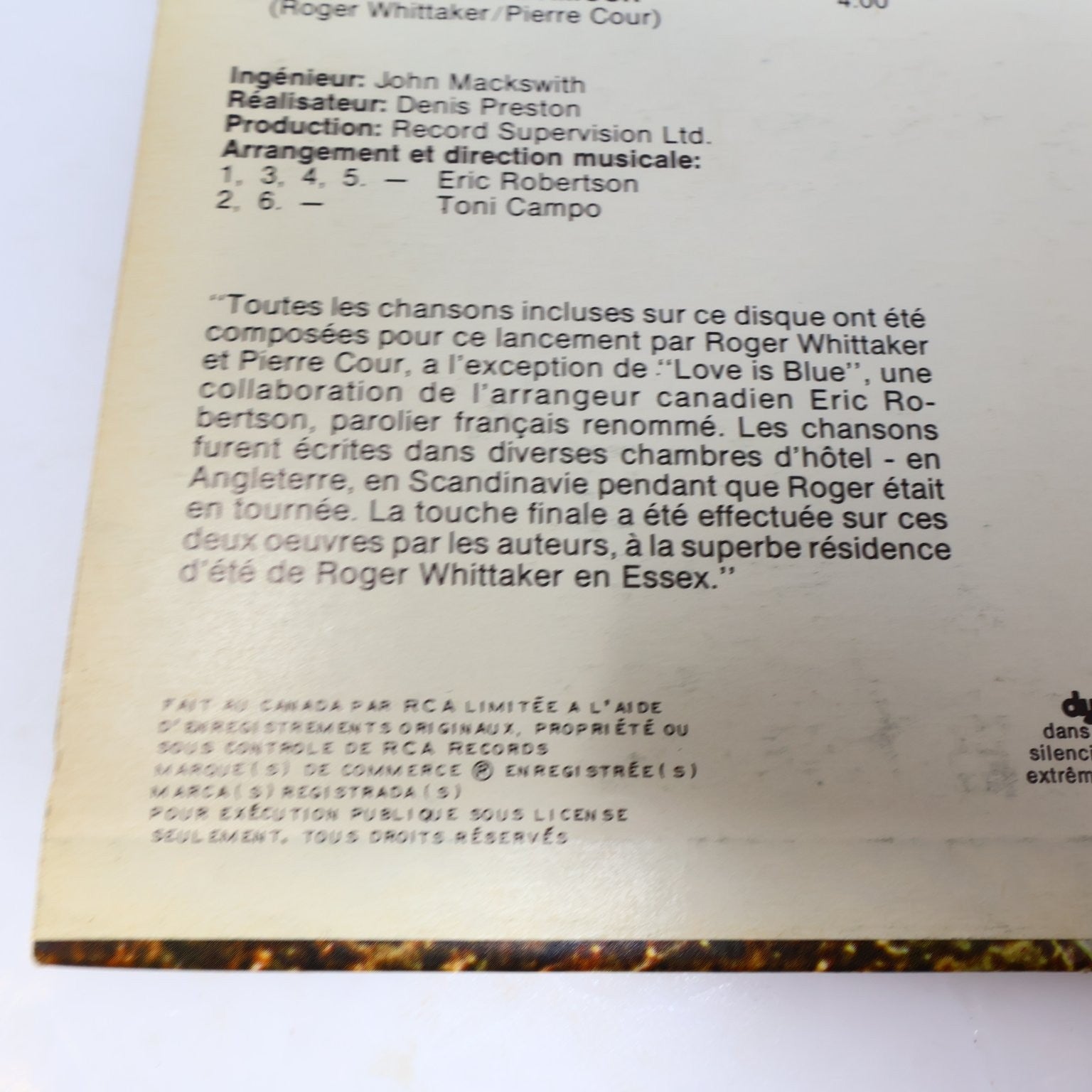 Roger Whittaker La Ballade De L'Amour & Mammy Blue Disque LP Record 1972 RCA