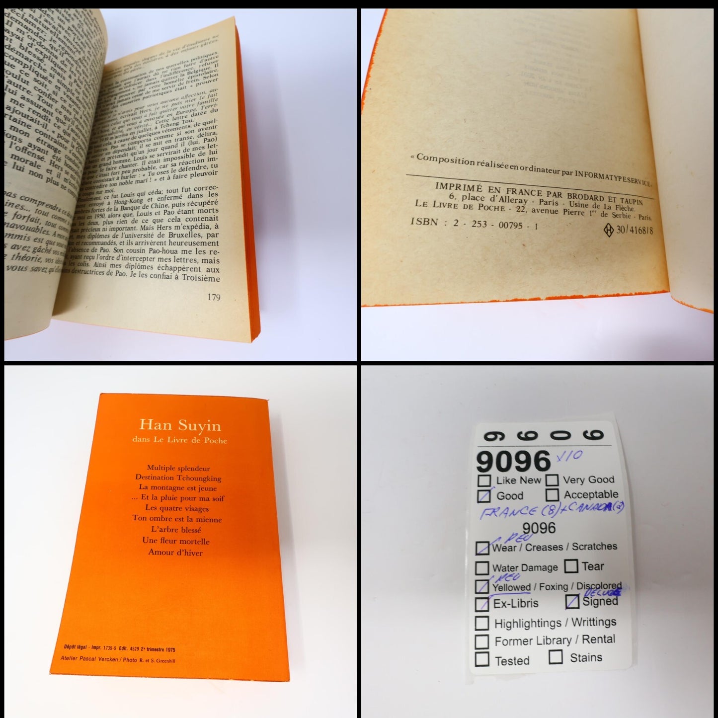 Han Suyin Lot 10 Livres Déluge du Matin/L'Arbre Blessé/Moisson du Phénix Romance