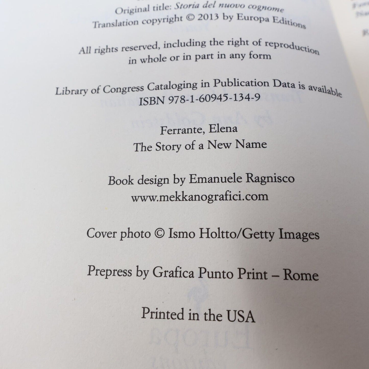 2013 The Story of a New Name Elena Ferrante Europa Paperback Women's Fiction PB