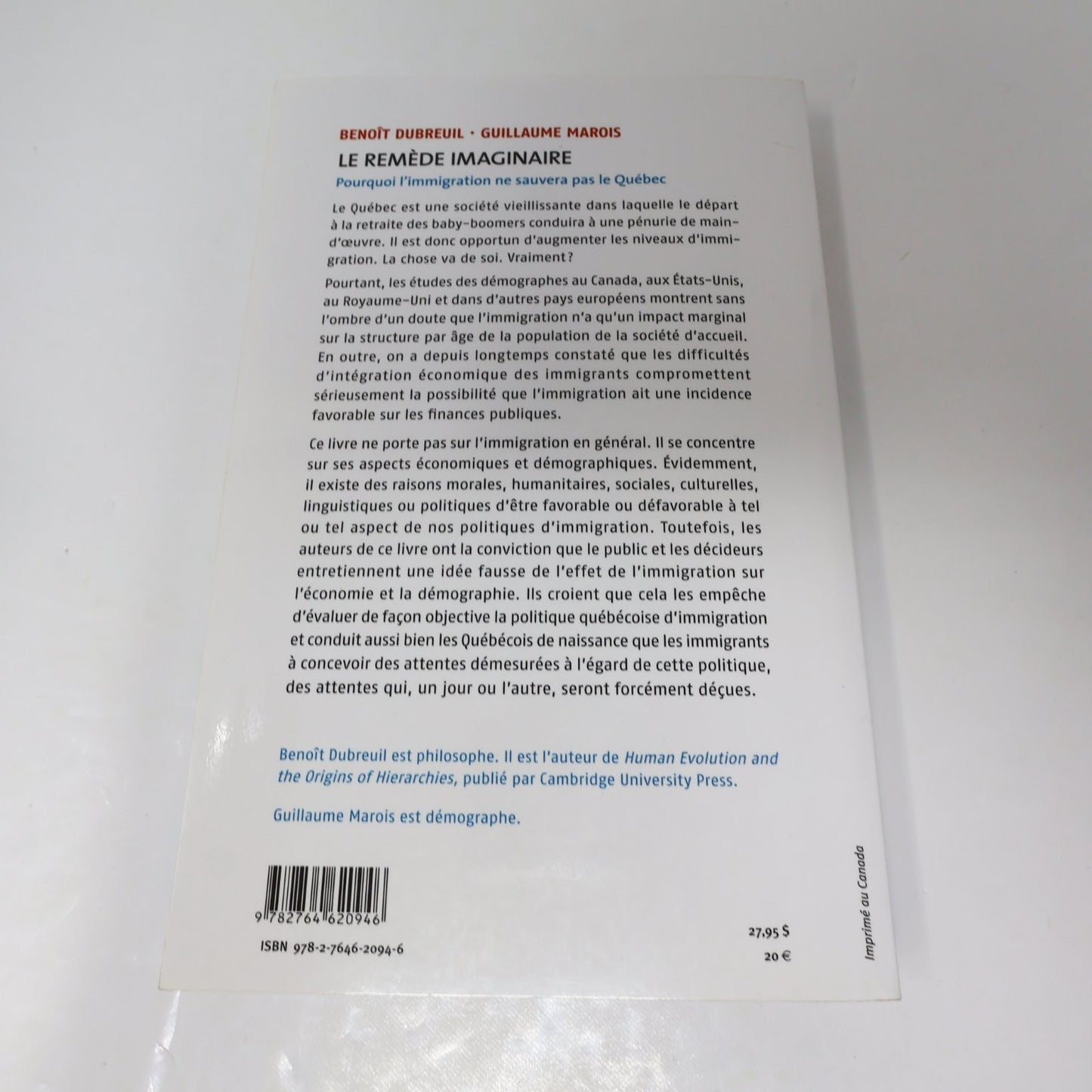 Le Remède Imaginaire Benoît Dubreuil/G. Marois 2011 Immigration Québec Boréal