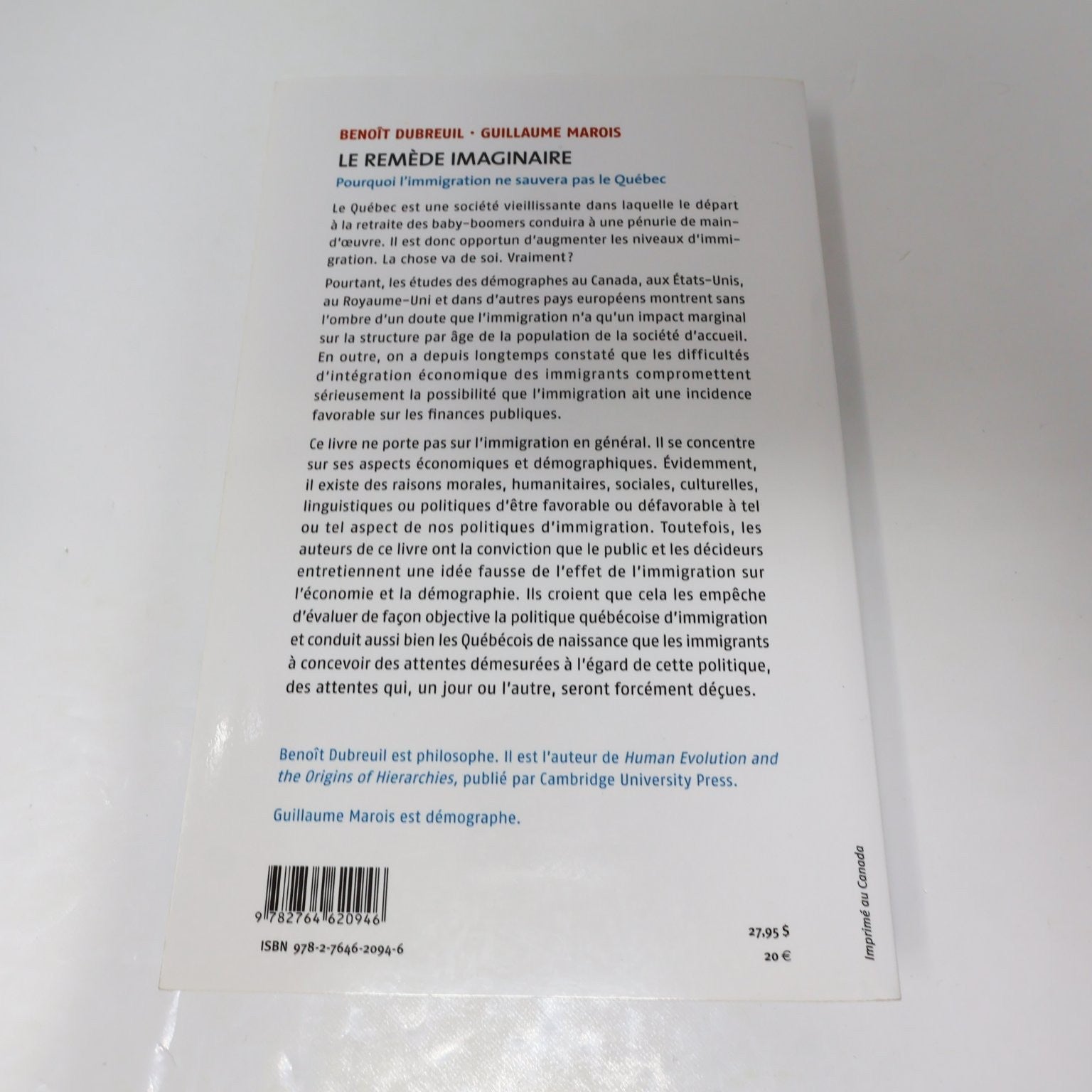 Le Remède Imaginaire Benoît Dubreuil/G. Marois 2011 Immigration Québec Boréal