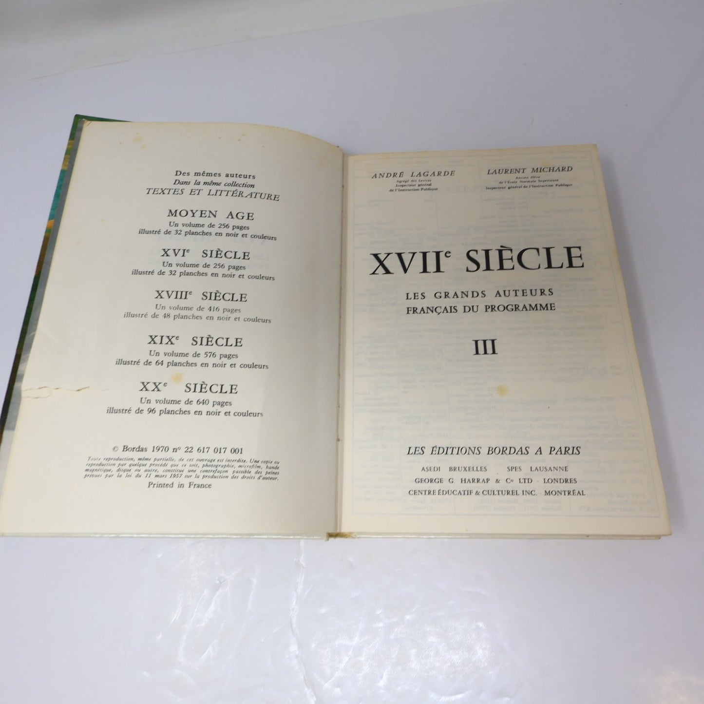 XVIIe Siècle Livre Lagarde & Michard 1970 Français Collection Littérature Bordas