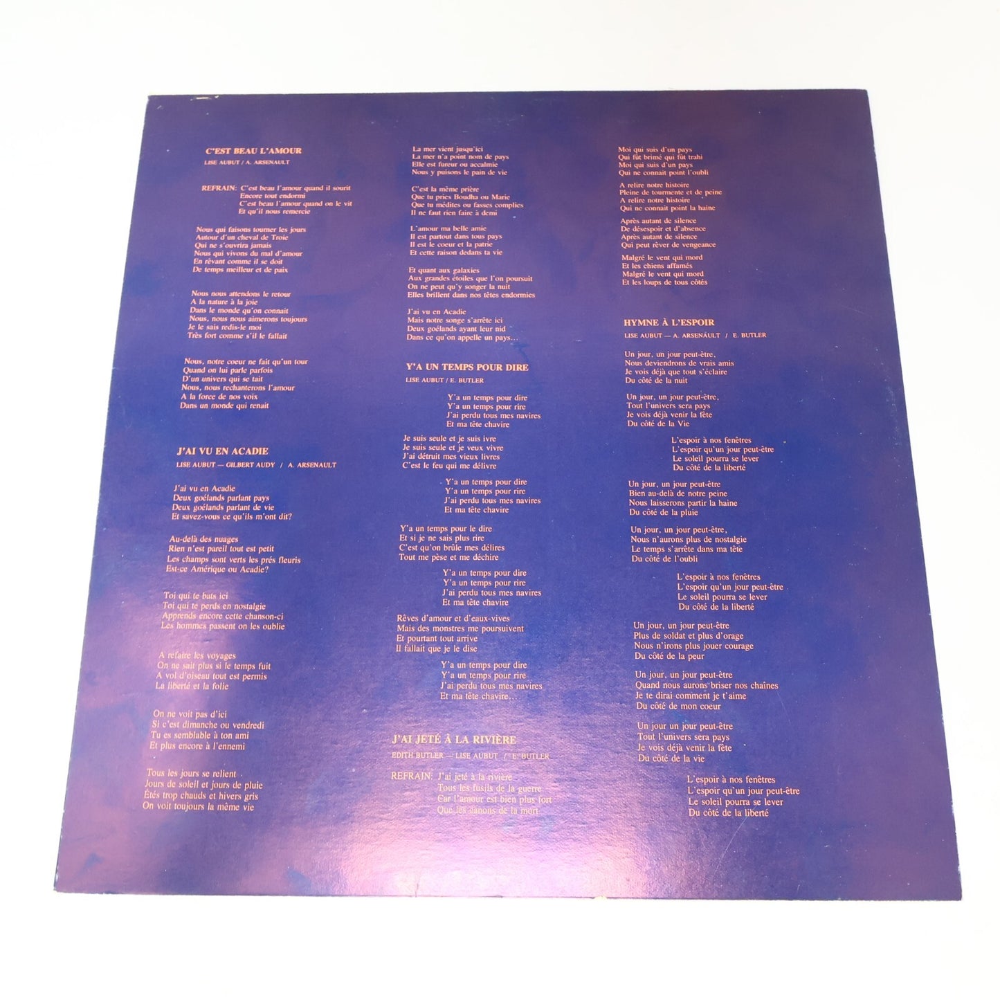 Edith Butler Lot 2 Disques LP Record Vinyl L'Espoir/Asteur Qu'on est Là....