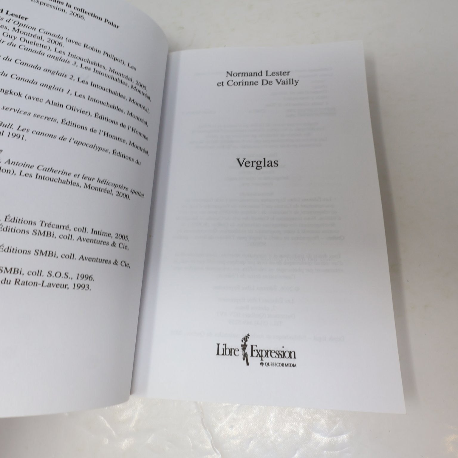 Verglas Normand Lester/Corinne De Vailly 2006 Thriller Libre Expression Polar