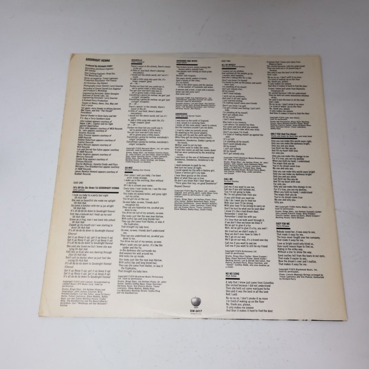 Ringo Starr Goodnight Vienna LP Record Vinyl 1974 EMI Records SW-3417 Occapella