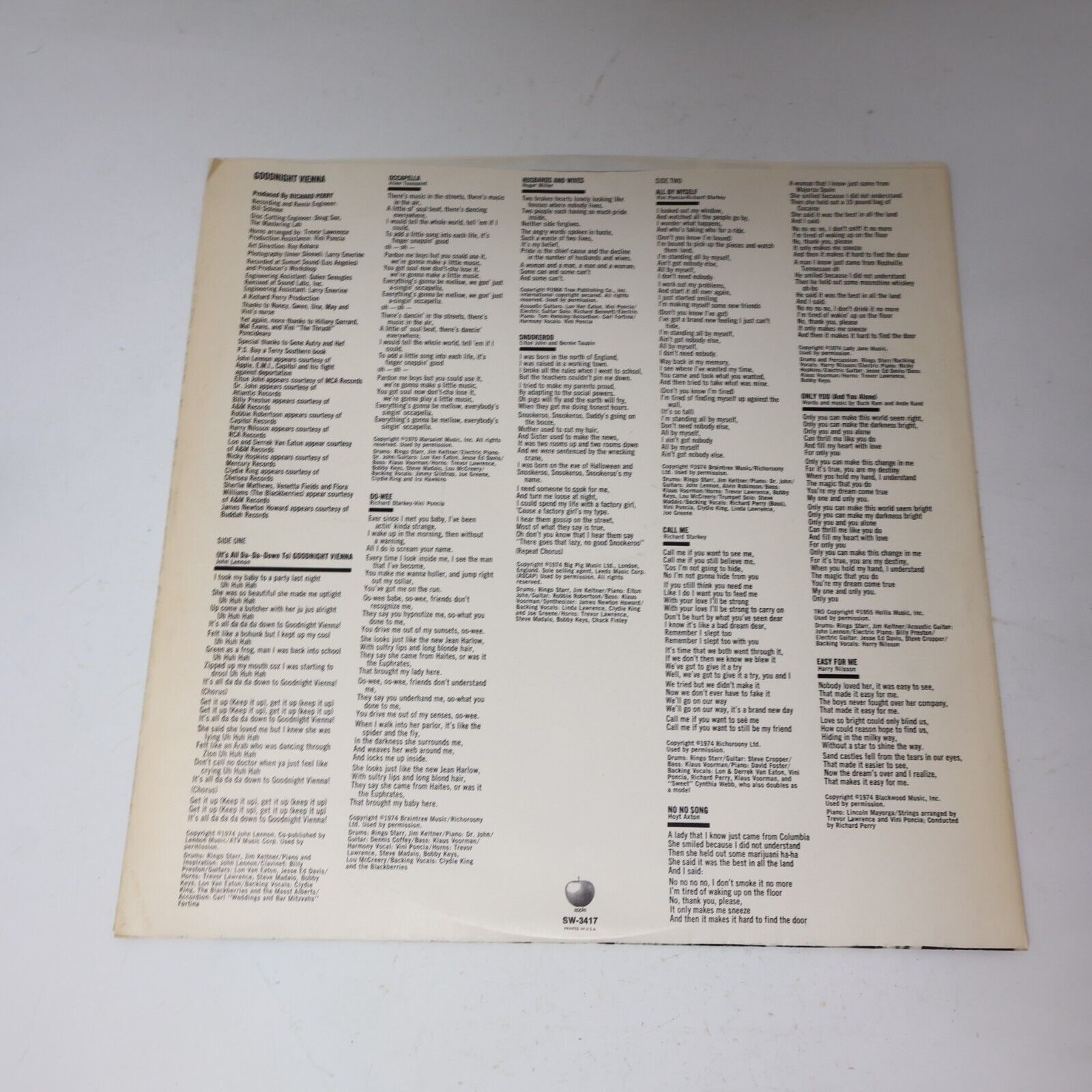 Ringo Starr Goodnight Vienna LP Record Vinyl 1974 EMI Records SW-3417 Occapella