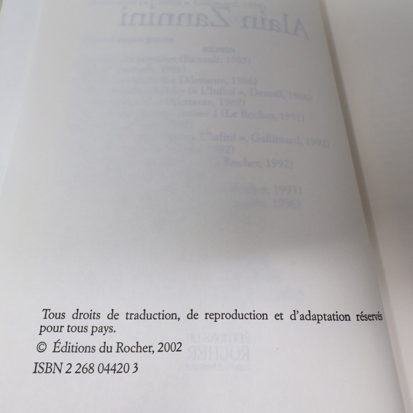 2002 Alain Zannini Marc-Édouard Nabe Du Rocher Français PB Littérature Française