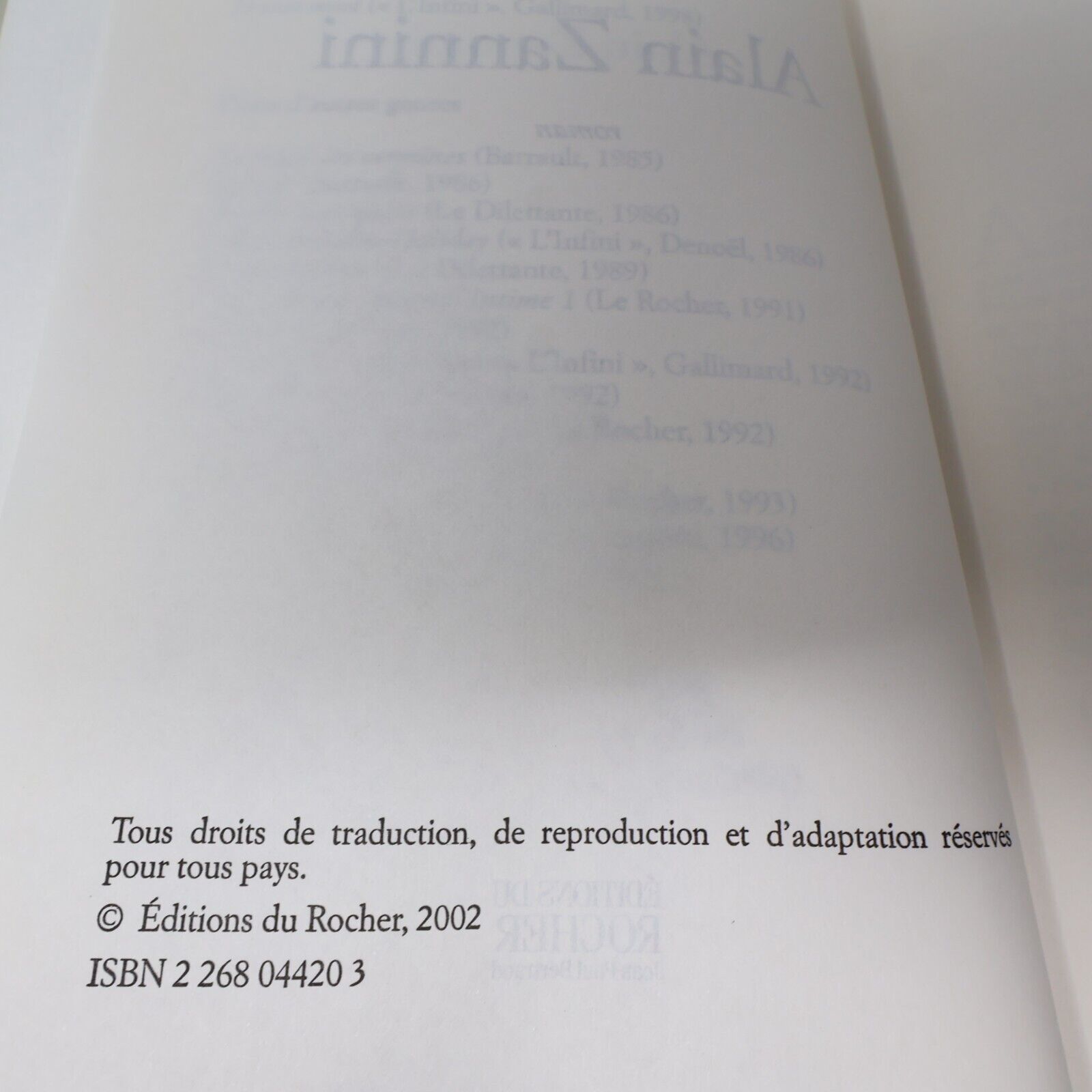 2002 Alain Zannini Marc-Édouard Nabe Du Rocher Français PB Littérature Française