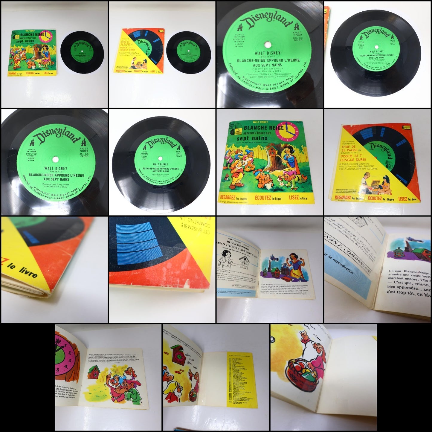 Disney Disneyland Lot 4 Livre Disque 7" Fantasia/Peter/Tuf-Tuf/Blanche Neige 70s