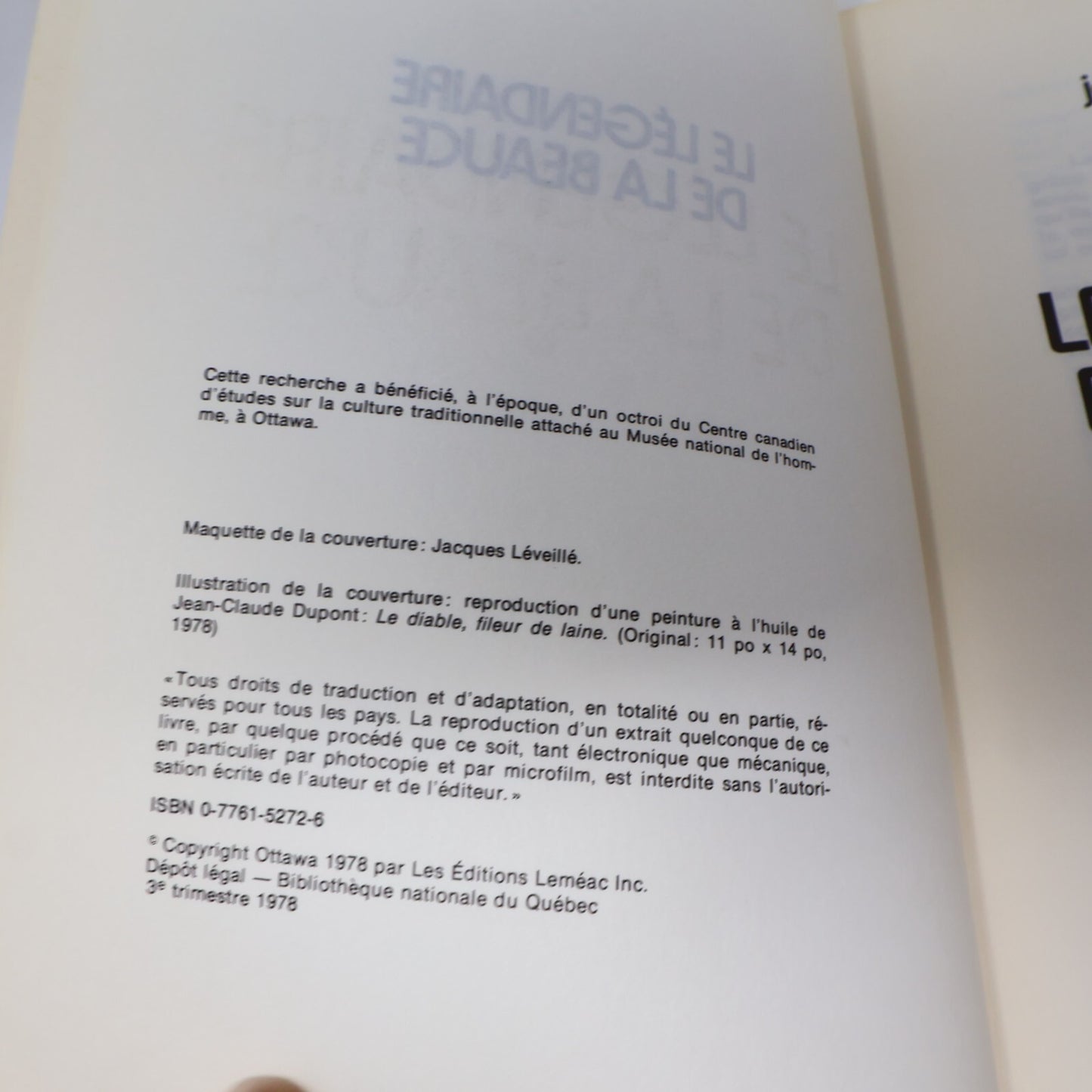 1978 Le Légendaire de la Beauce Jean-Claude Dupont Leméac Folklore Québec Livre