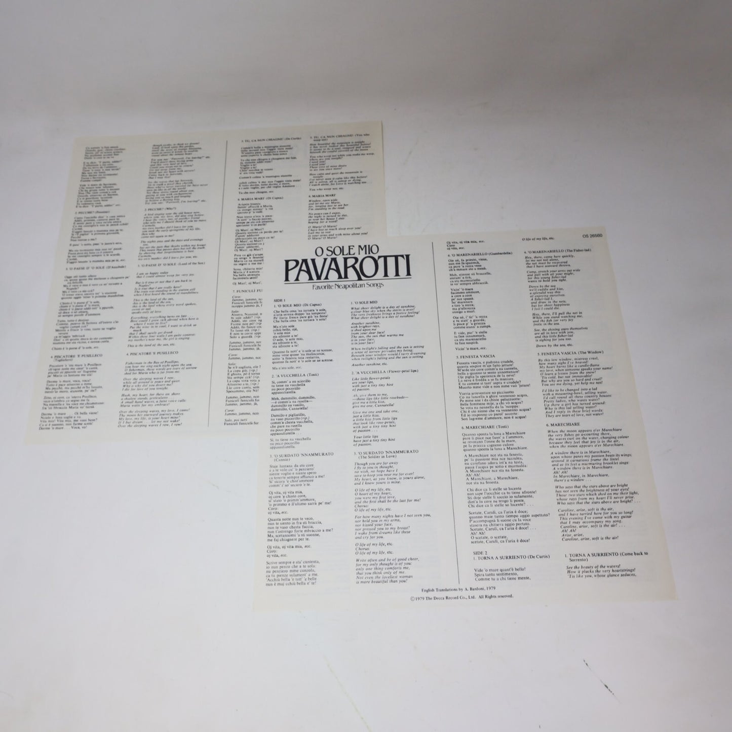 Luciano Pavarotti O Sole Mio Favorite Neapolitan Songs LP Record Vinyl OS 26560