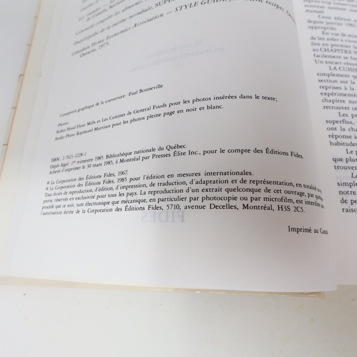 1985 La Cuisine Raisonnée Congrégation de Notre-Dame/Cnd Fides Recettes Québec