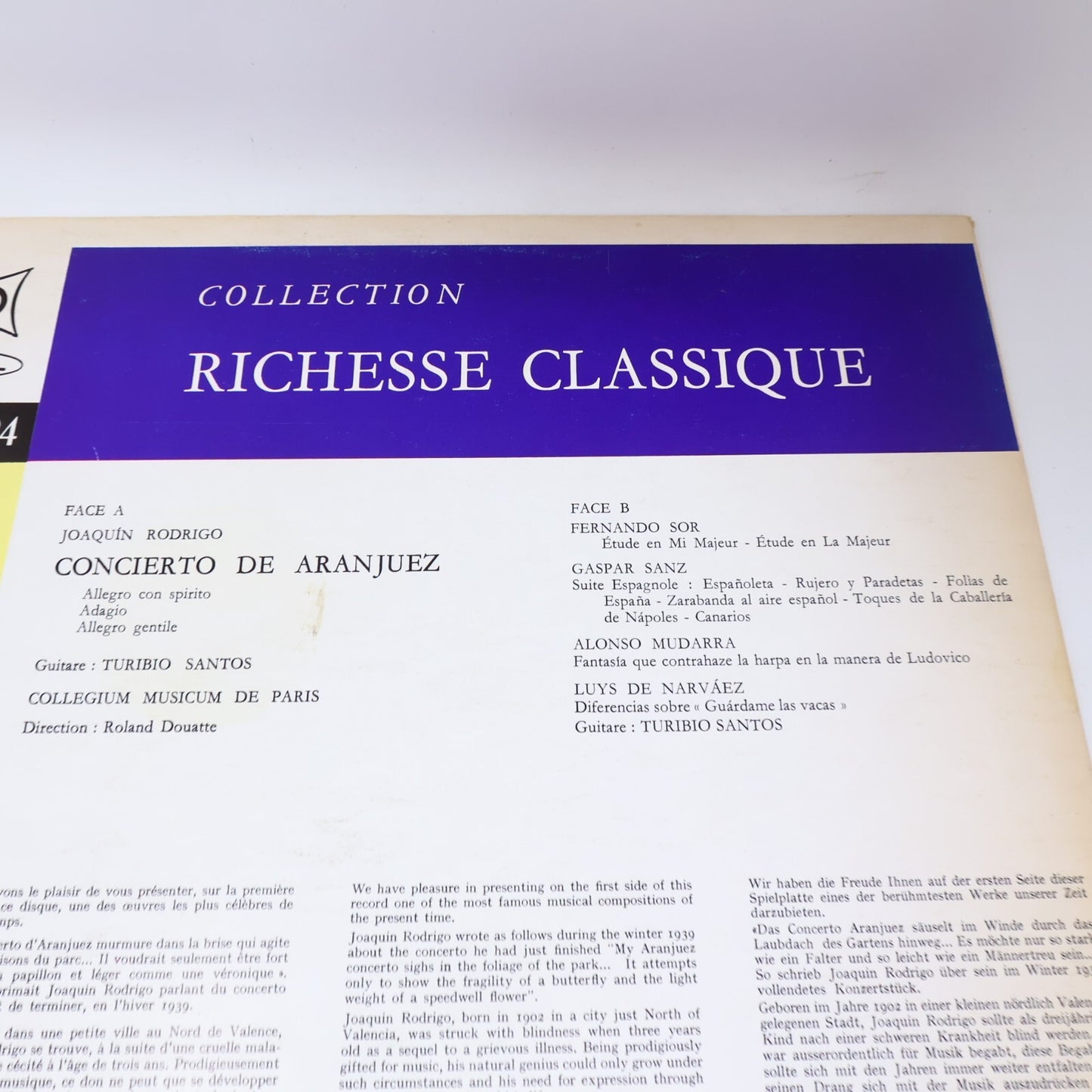 Concierto De Aranjuez Rodrigo Turibio Santos Douatte Disque Record Vinyl RC 894