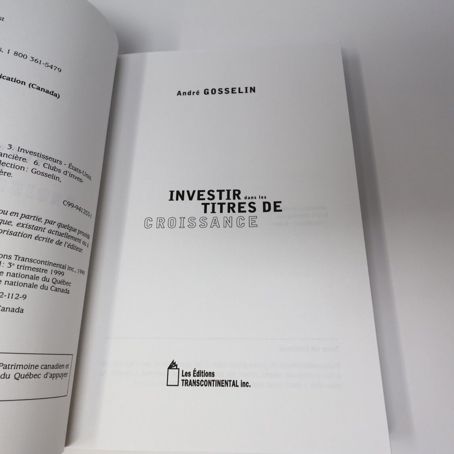 1999 L'Amérique Boursière #2 Investir dans les Titres de Croissance Bourse Livre