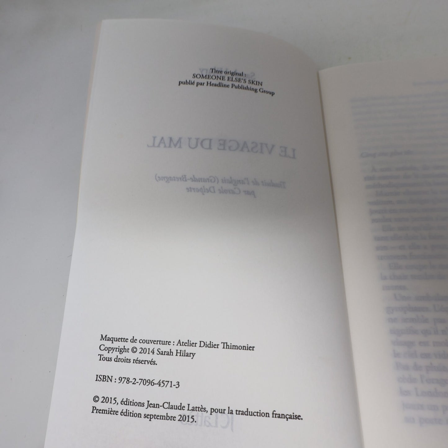 2015 Le Visage du Mal Sarah Hilary Roman Policier Crime 1ère Édition Jc Lattes