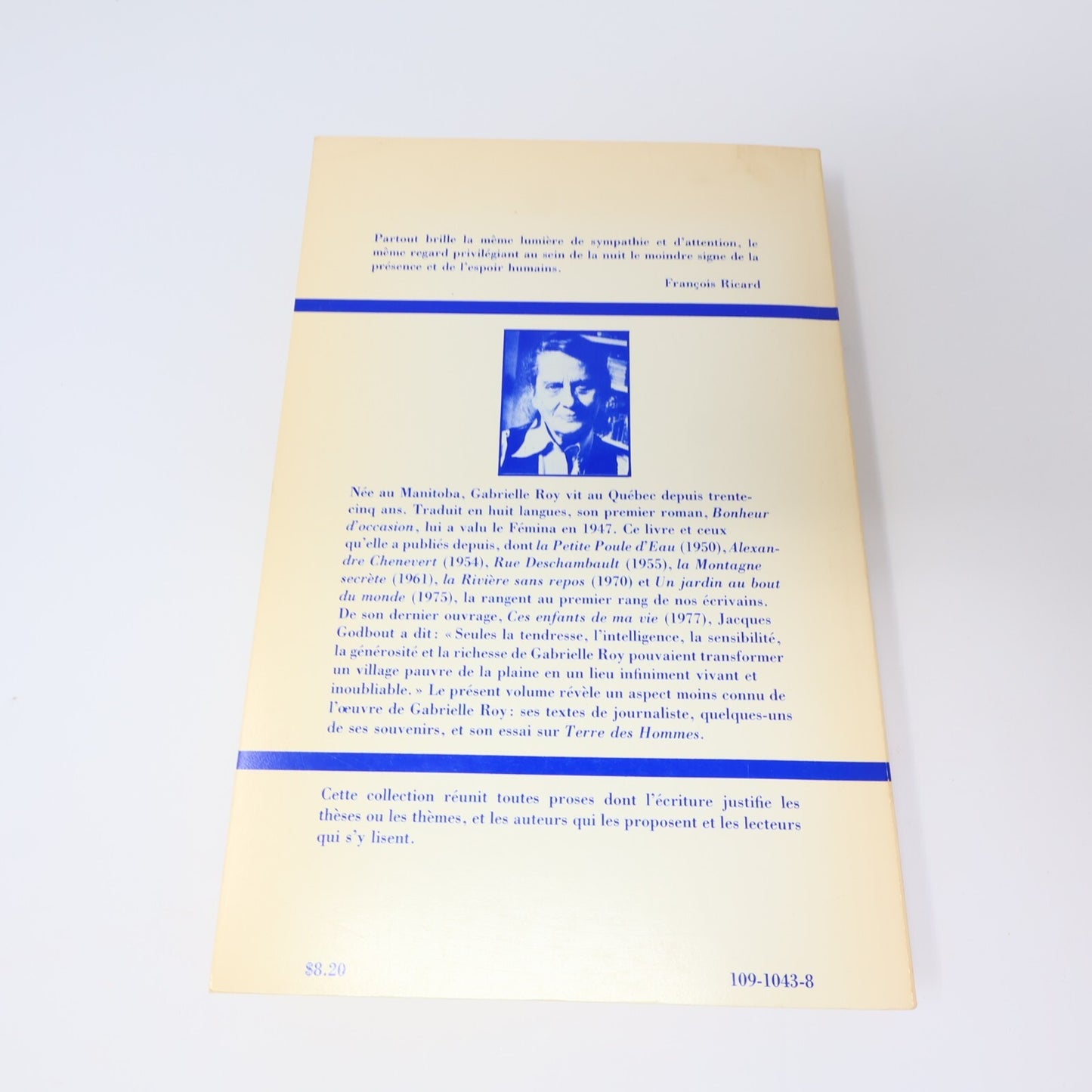Gabrielle Roy Lot 8 Livres Rue Deschambault/Petite Poule d'Eau Roman Québec PB