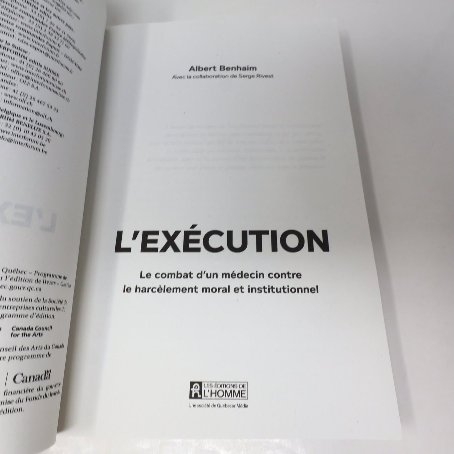 L'Exécution Albert Benhaim 2018 Livre Signé Medical Médecin Harcèlement Moral