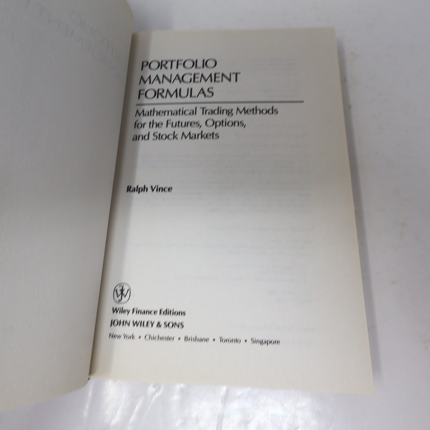Portfolio Management Formulas Mathematical Trading Methods Ralph Vince Wiley HC