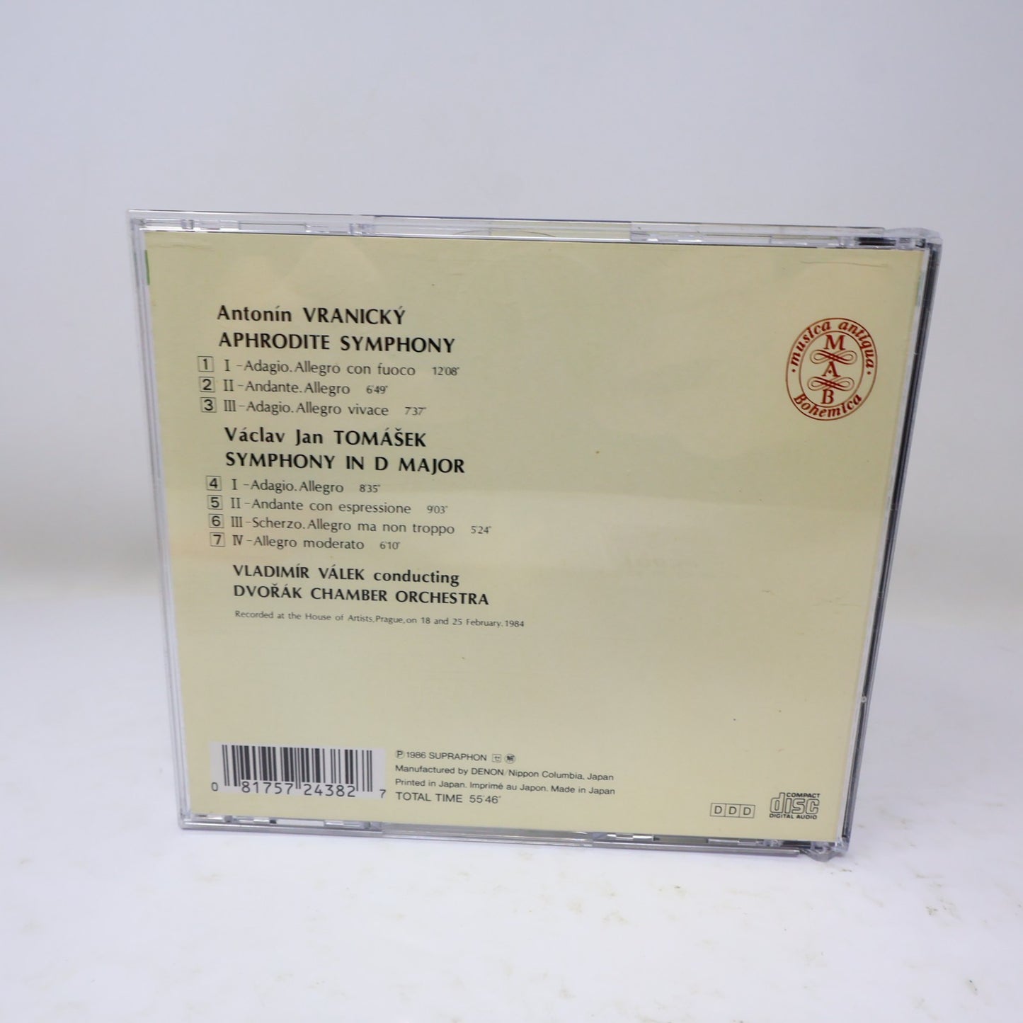 Antonín Vranický/Václav Jan Tomášek Aphrodite Symphony/Symphony in D Major CD