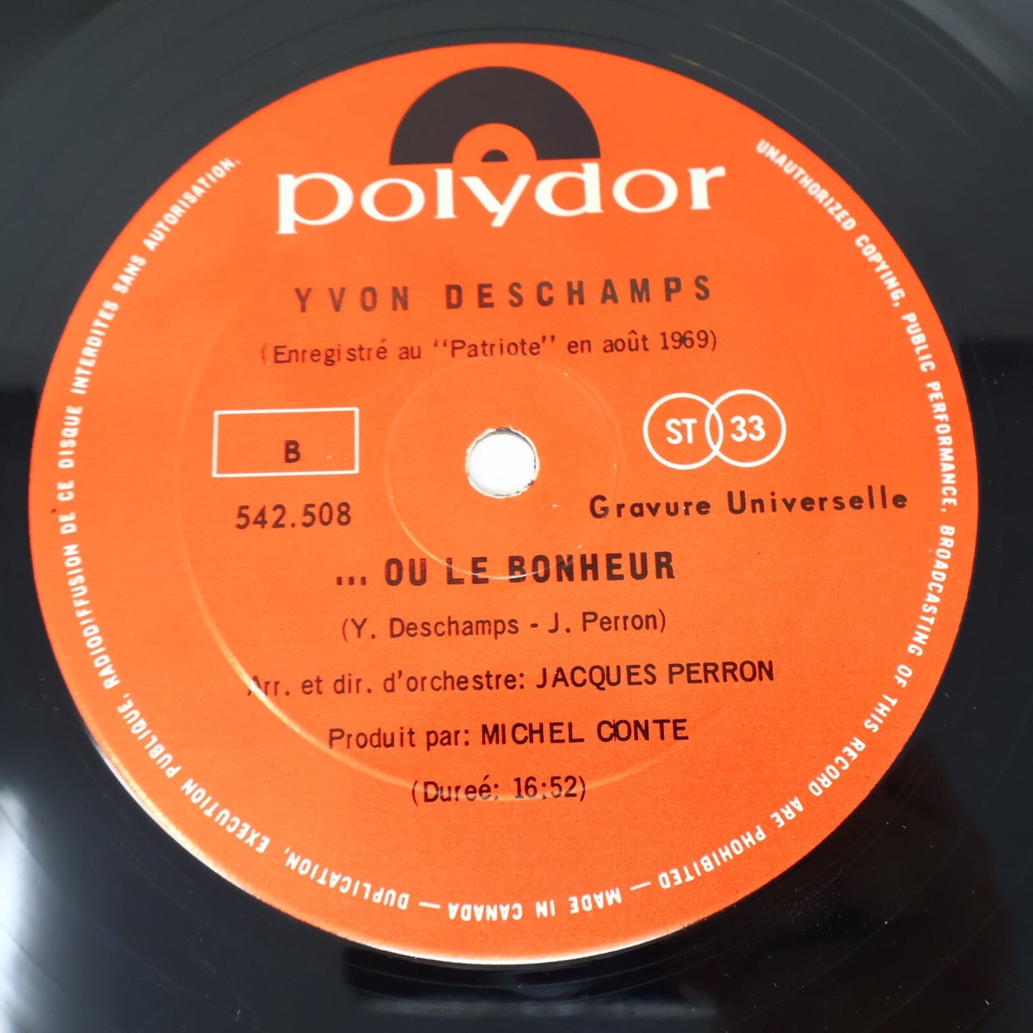 Yvon Deschamps Lot 3 Disques Record Bill 22/L'Argent ou Le Bonheur/La Sexualité
