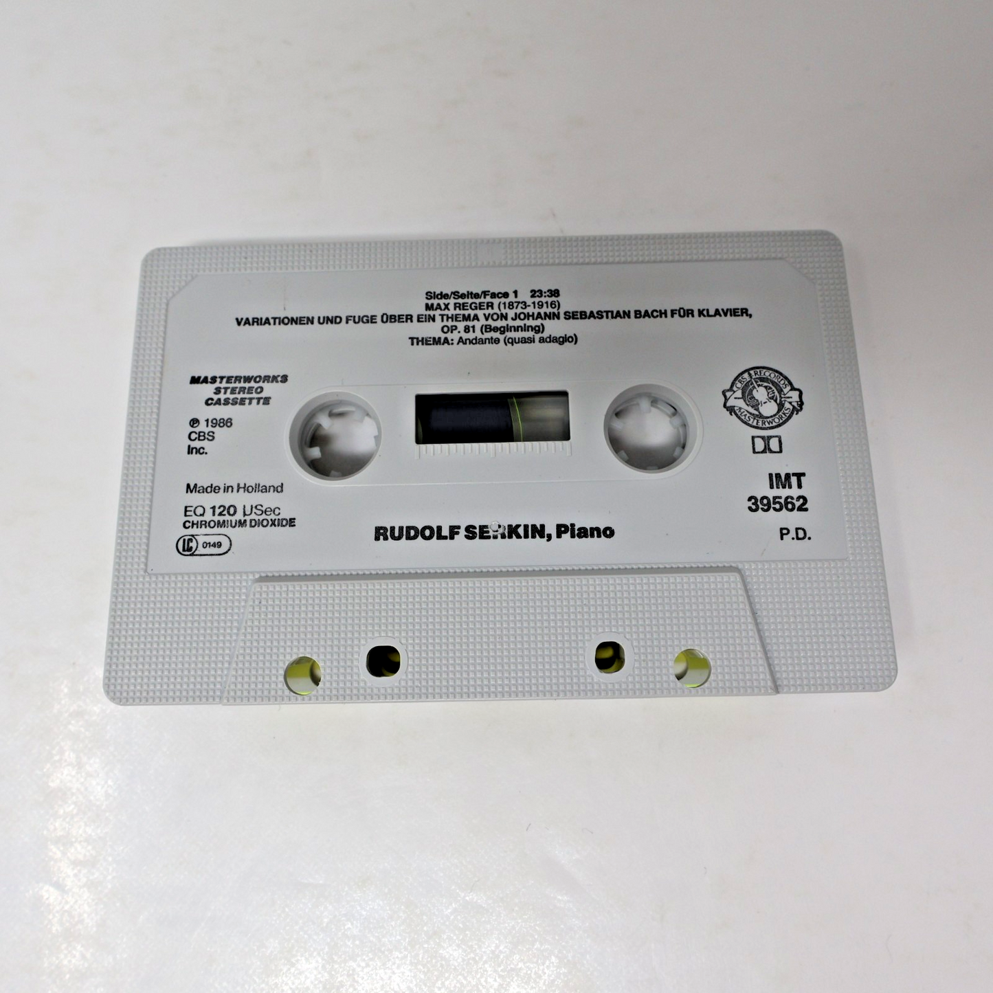 Reger/Haydn Rudolf Serkin Piano Cassette Bach Variation & Fugue/Sonata IMT 39562