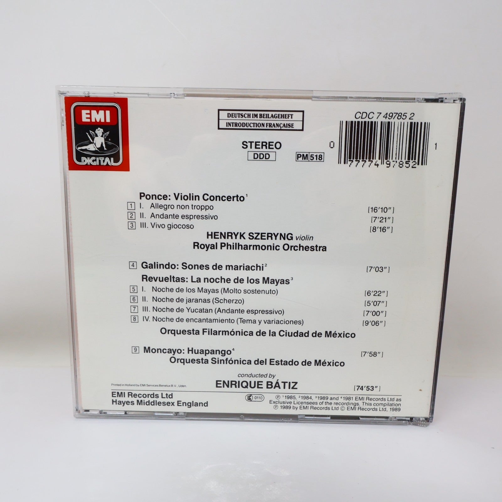 Ponce Violin Concerto/Sones de Mariachi CD Enrique Batiz/Henryk Szeryng EMI 1989