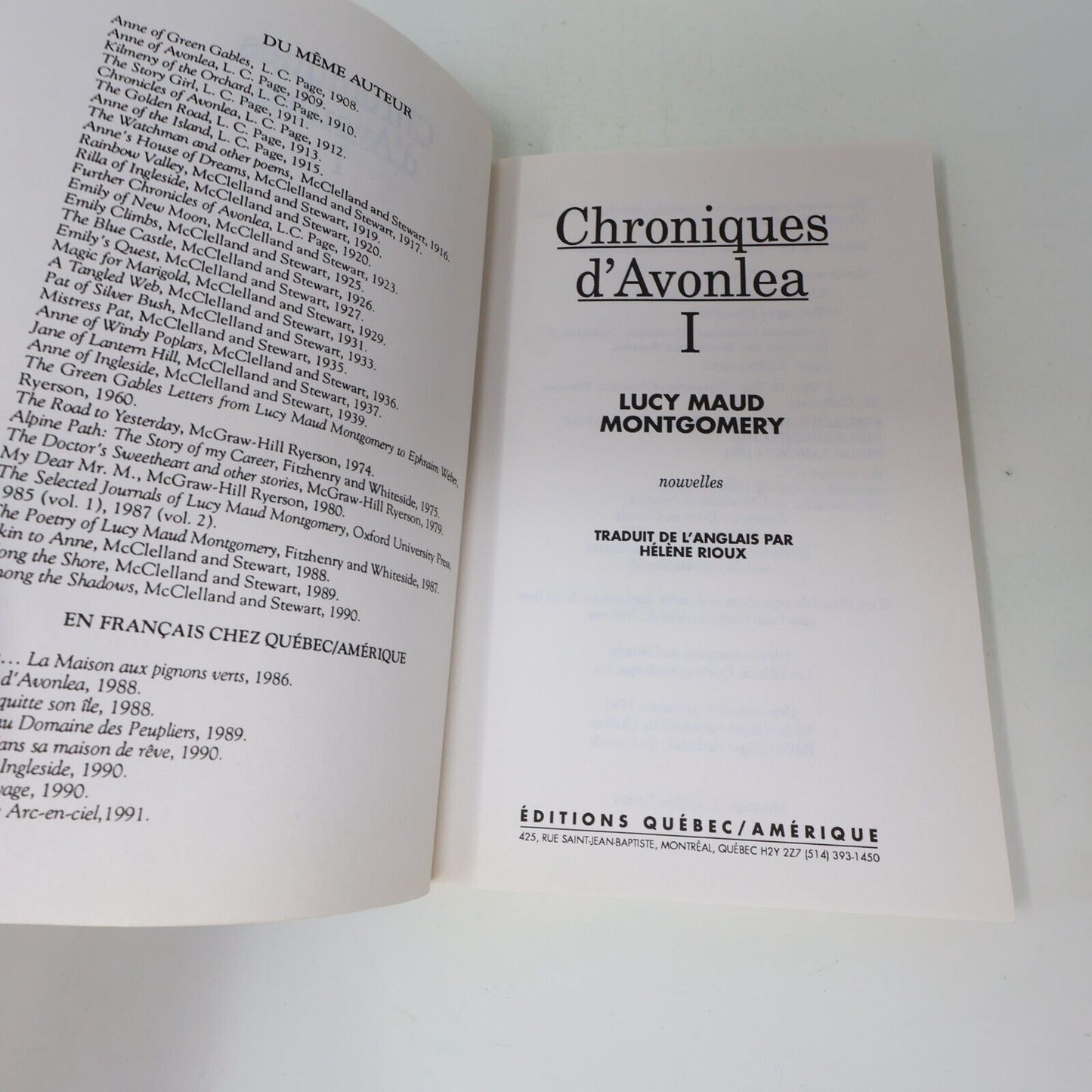 Lot 2 Livres Chroniques d'Avonlea #1-2 de Lucy Maud Montgomery Québec Amérique