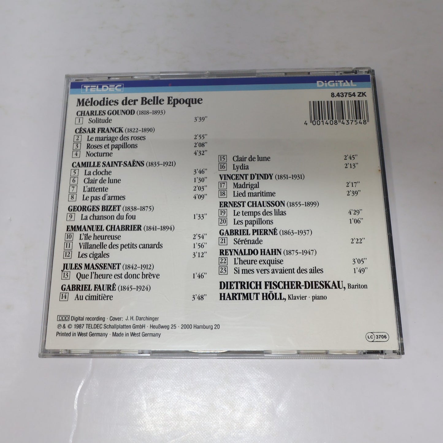 Dietrich Fischer-Dieskau/Hartmut Höll CD Mélodies de la Belle Époque Teldec 1987