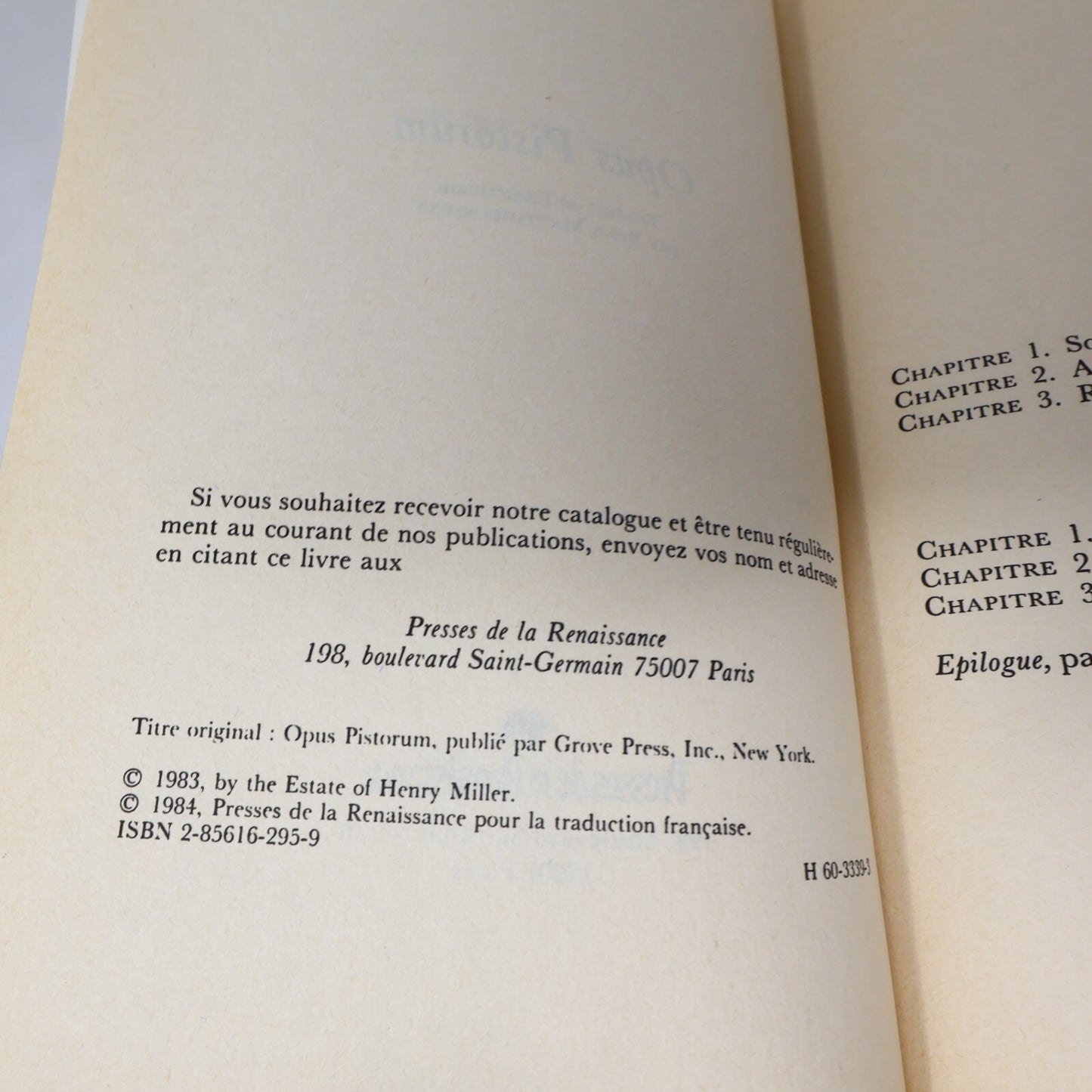 Henry Miller Lot 3 Livres Opus Pistorum/Nexus/Tropique du Cancer Français French