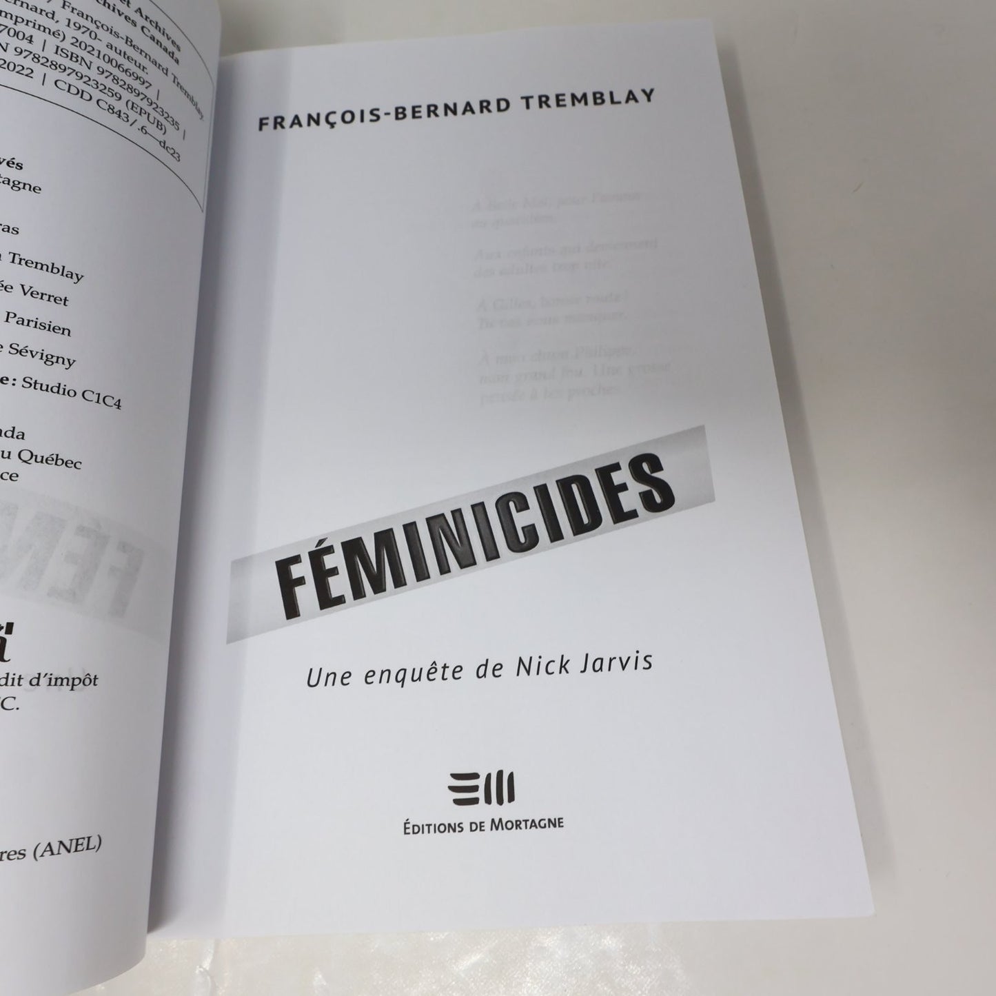 Féminicides François-Bernard Tremblay 2022 Français Thriller Mortagne Paperback