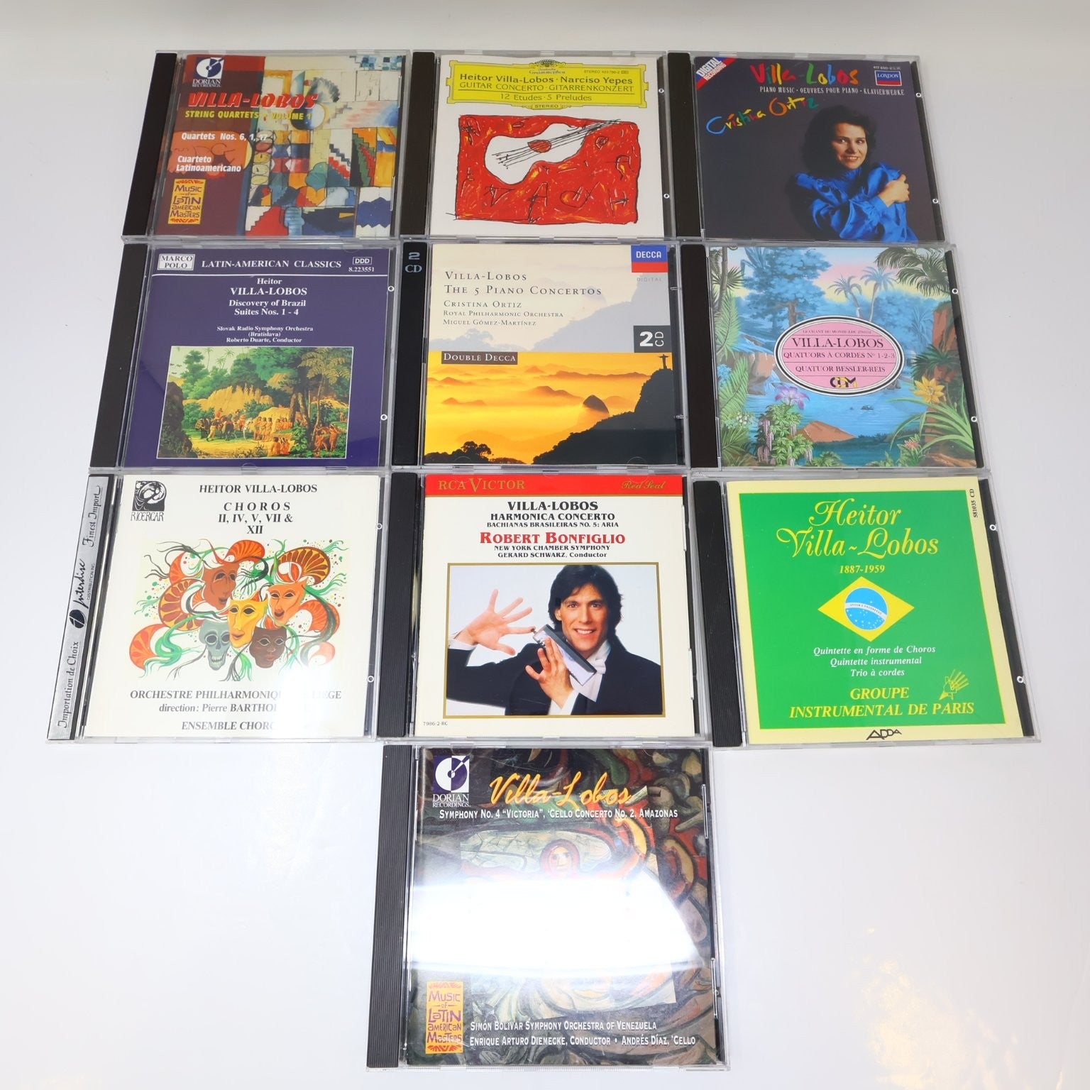 Villa-Lobos 10 CD Lot String Quartets/5 Pianos Concertos/Choros Classical Latin